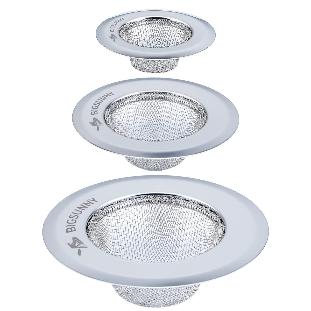 MSY BIGSUNNY Mesh Sink Strainer set of 3, Stainless Steel Kitchen Drain Strainer with Large Wide Rim(4.5"+3.6"+2.8")