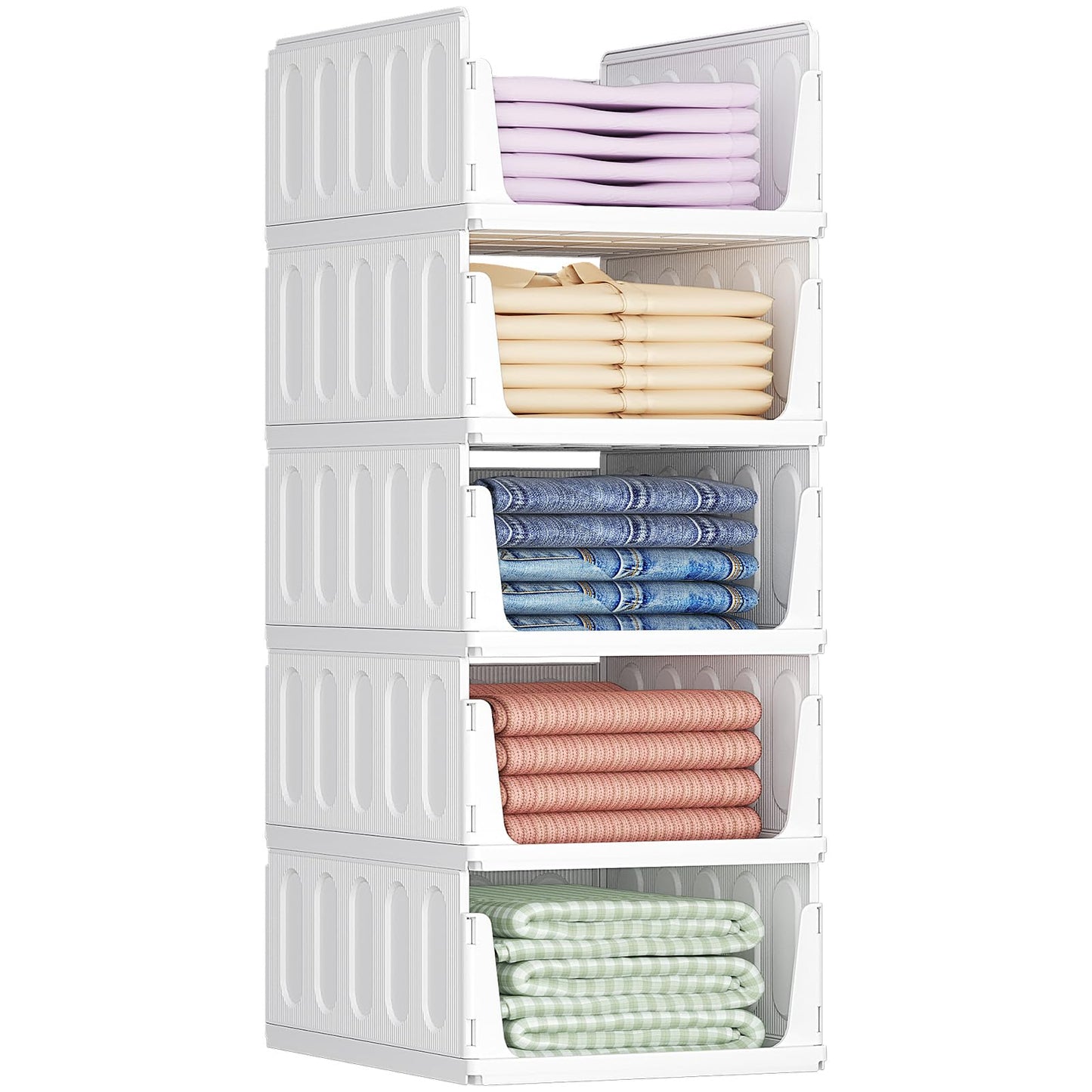 Lifewit 5 Pack Wardrobe Storage Organiser, Stackable Closet Organizer, Hat Boxes, Plastic Clothes Basket, Cupboard Shelves for RV, Bathroom, Kitchen