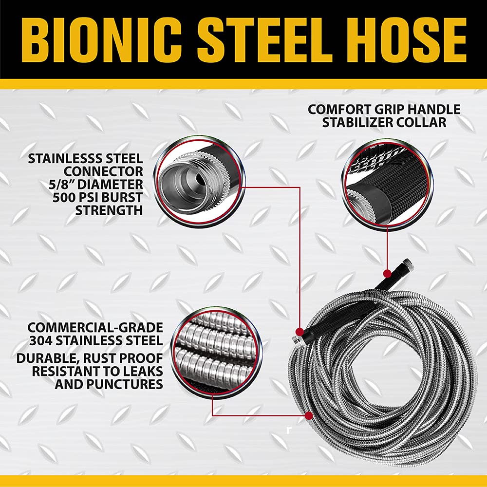 BIONIC STEEL 75FT Garden Hose, 304 Stainless Steel Metal Water Hose 75Ft, Flexible Hose, Kink Free, Ultra Lightweight and Durable, Crush Resistant,