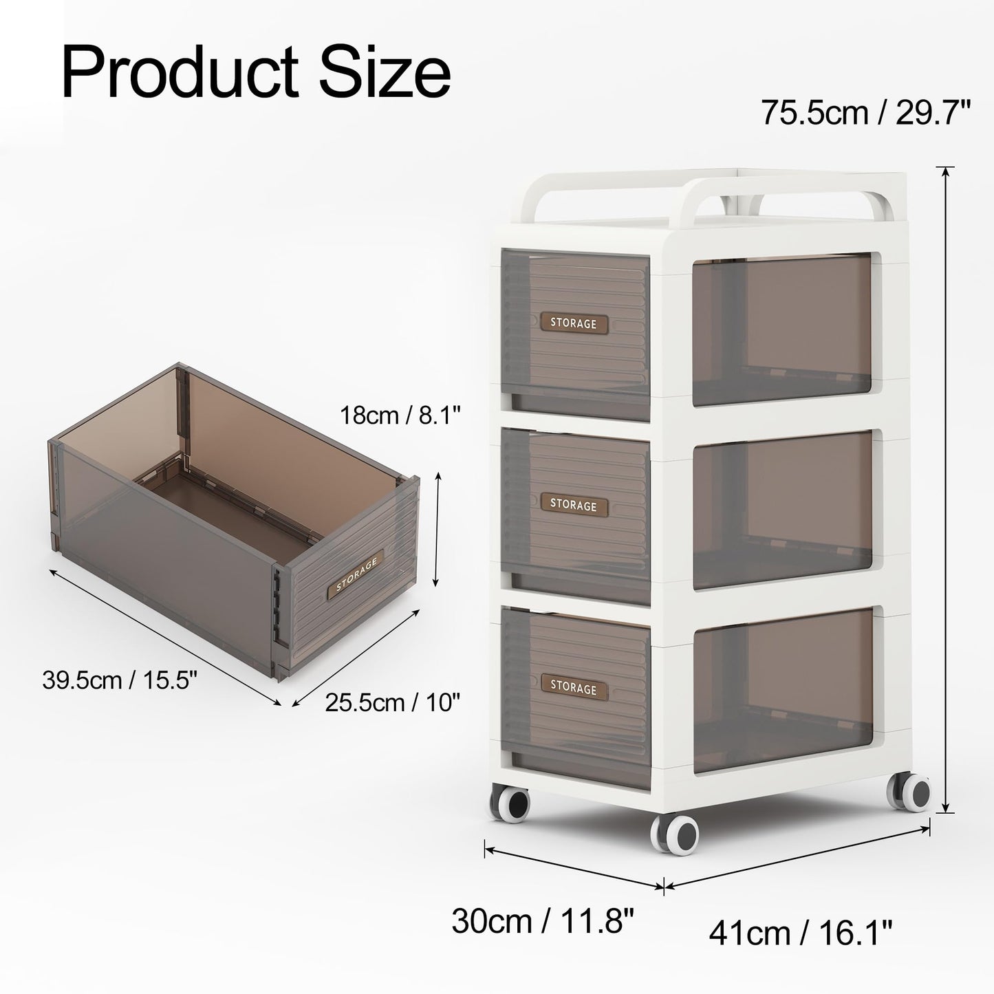 30cm Bathroom Cabinet, 3 Drawers Storage unit, 75cm Tall Toliet Organiser