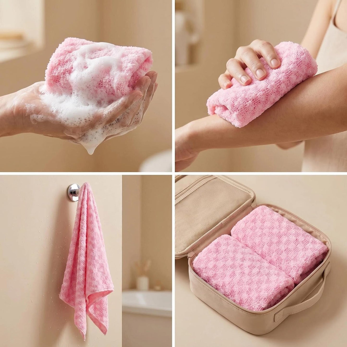 molicorl Exfoliating Shower Towel, Extra Long Japanese 39 Inch Microfiber Back Scrubber Body Washcloth, Quick-Drying Woven Mesh Deep Cleaning