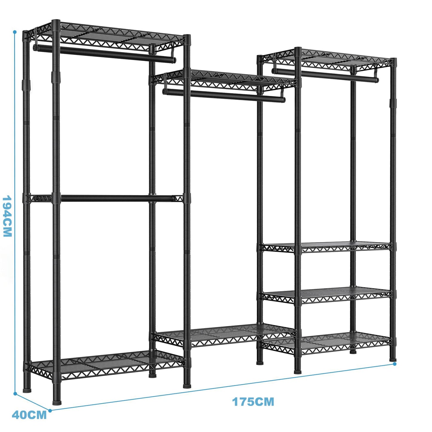 Heavy Duty Clothes Rail,Hanging Rails for Clothes,Clothing Rails,Portable Wardrobe Rail Metal Closet Rack with Shoe Rack