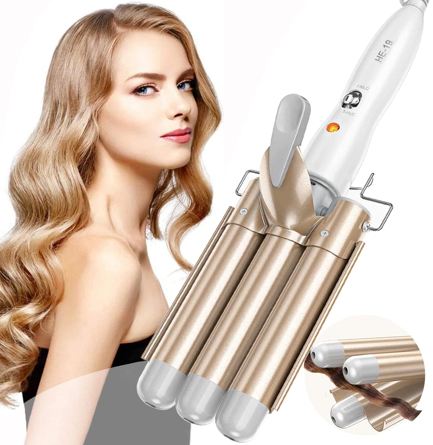 Three Barrel Hair Waver 25MM Big Wave Hair Curling Iron Wand with Two Speed Temperature Control, Ceramic Tourmaline Triple Barrels, Dual Voltage