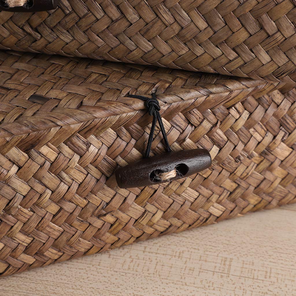 Sumnacon Set of 2 Seagrass Storage Basket Handmade Weave Hamper Wicker Box Chest with Lid & Lock (Coffee)