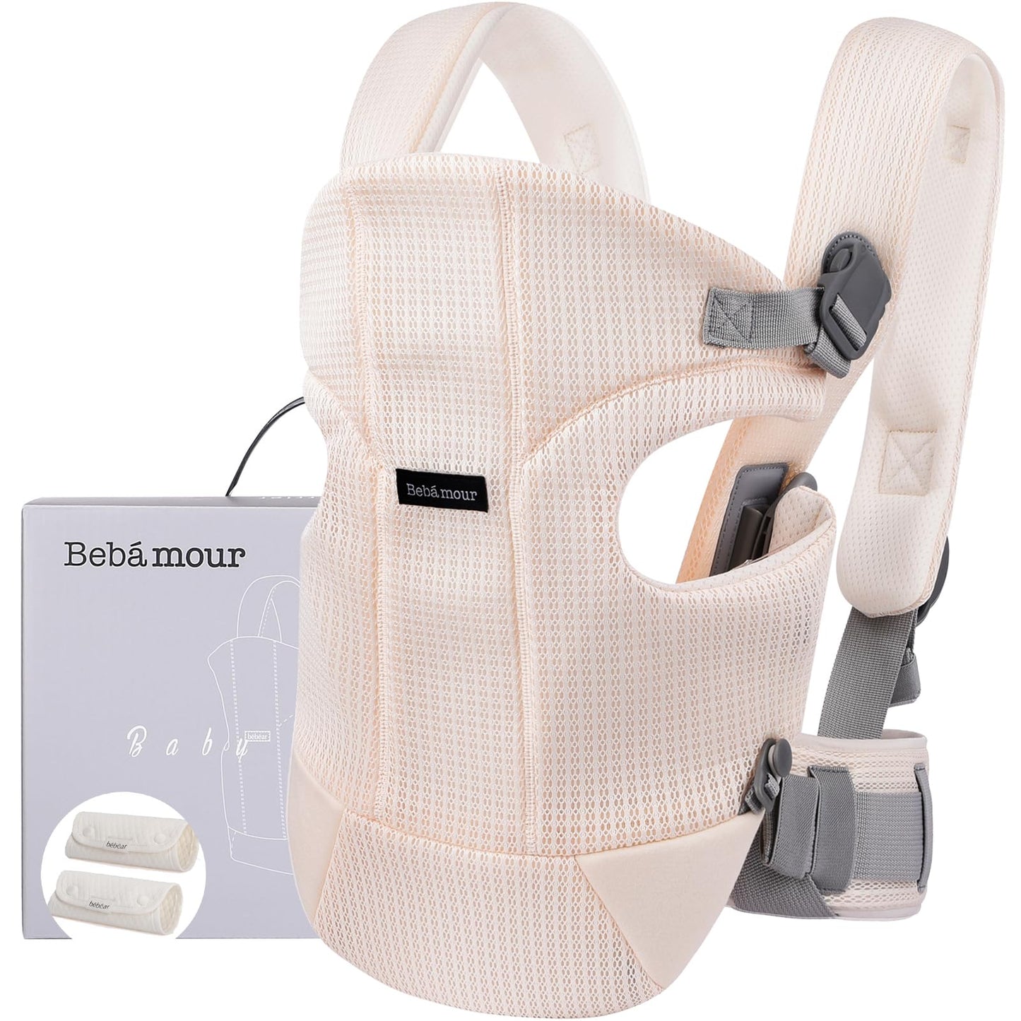 Bebamour Baby Carrier Front and Back Baby Carrier with 2 Shoulder Bibs, Beige