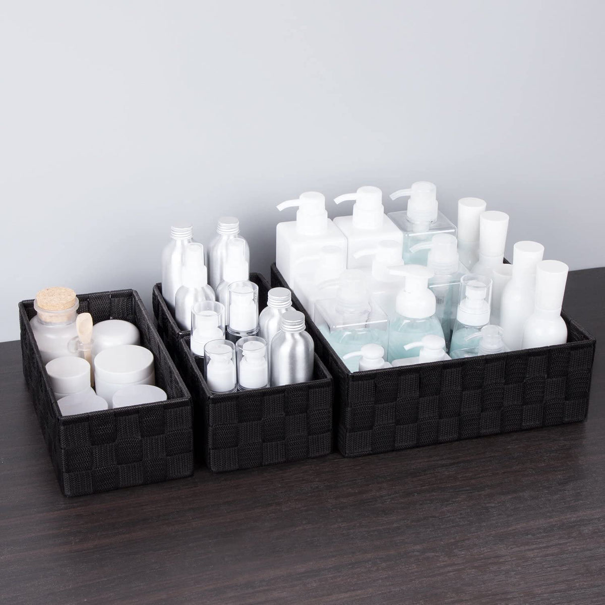 BSTMOME Woven Storage Box Drawer Organizer Divider Basket Box, Storage Tote Bins for Bathroom, Kitchen, Cabinet, Closet, Shelf, Dresser, Store Snacks