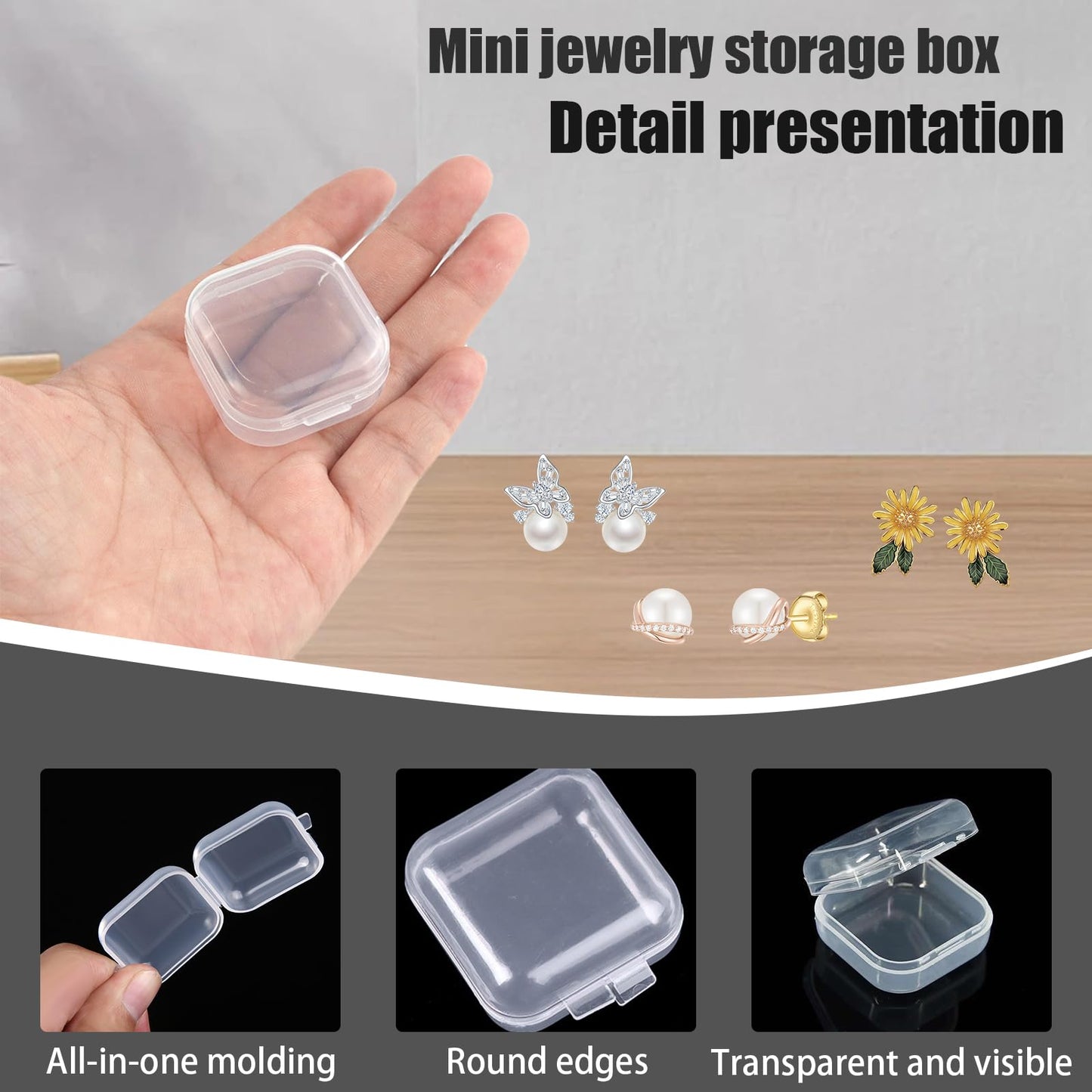 Sgphrzlt 80 PCS Small Clear Jewelry Containers, Mini Transparent Bead Storage Box with Hinged Lids, Stackable Trinket Holder Case for Small Items