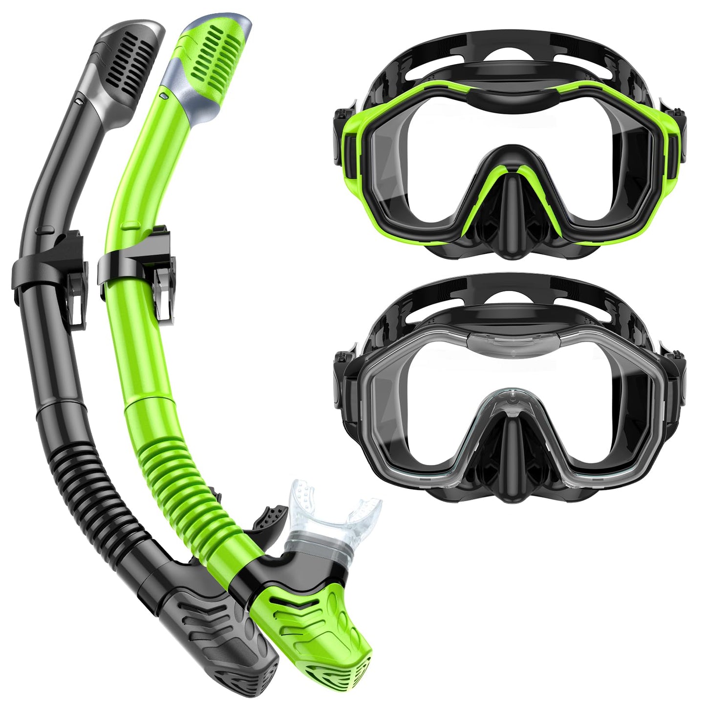 Lealinga Snorkel Set Adults 2Pack, Snorkel Mask Anti-Fog Panoramic View Diving Mask Dry Top Snorkel Kit with Travel Bag Diving Set for Snorkeling