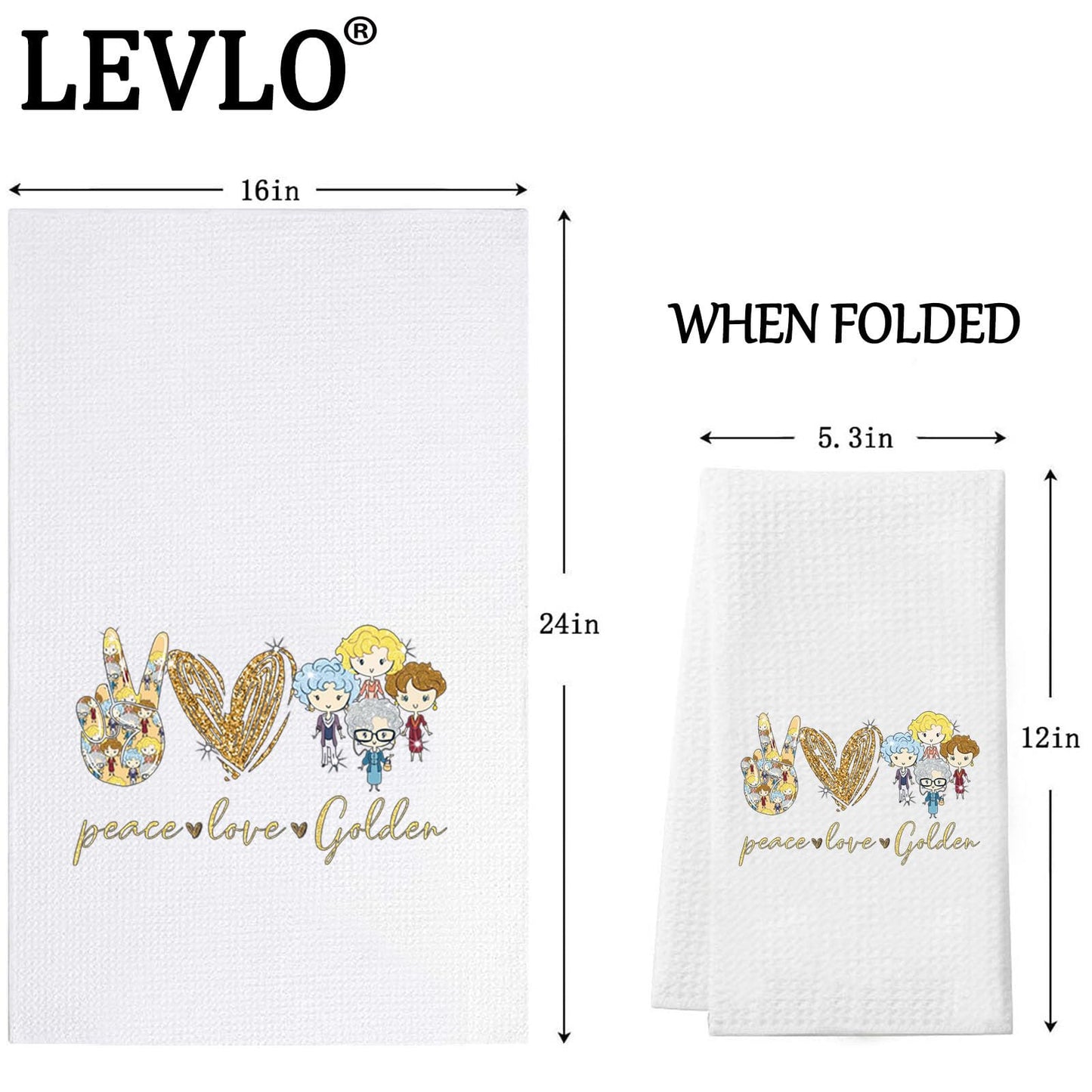 LEVLO Golden Girls Kitchen Towel Golden Girls Fans Gift Peace Love Golden Dish Towel Waffle Weave Golden Girls Kitchen Decor (Peace Love Golden)
