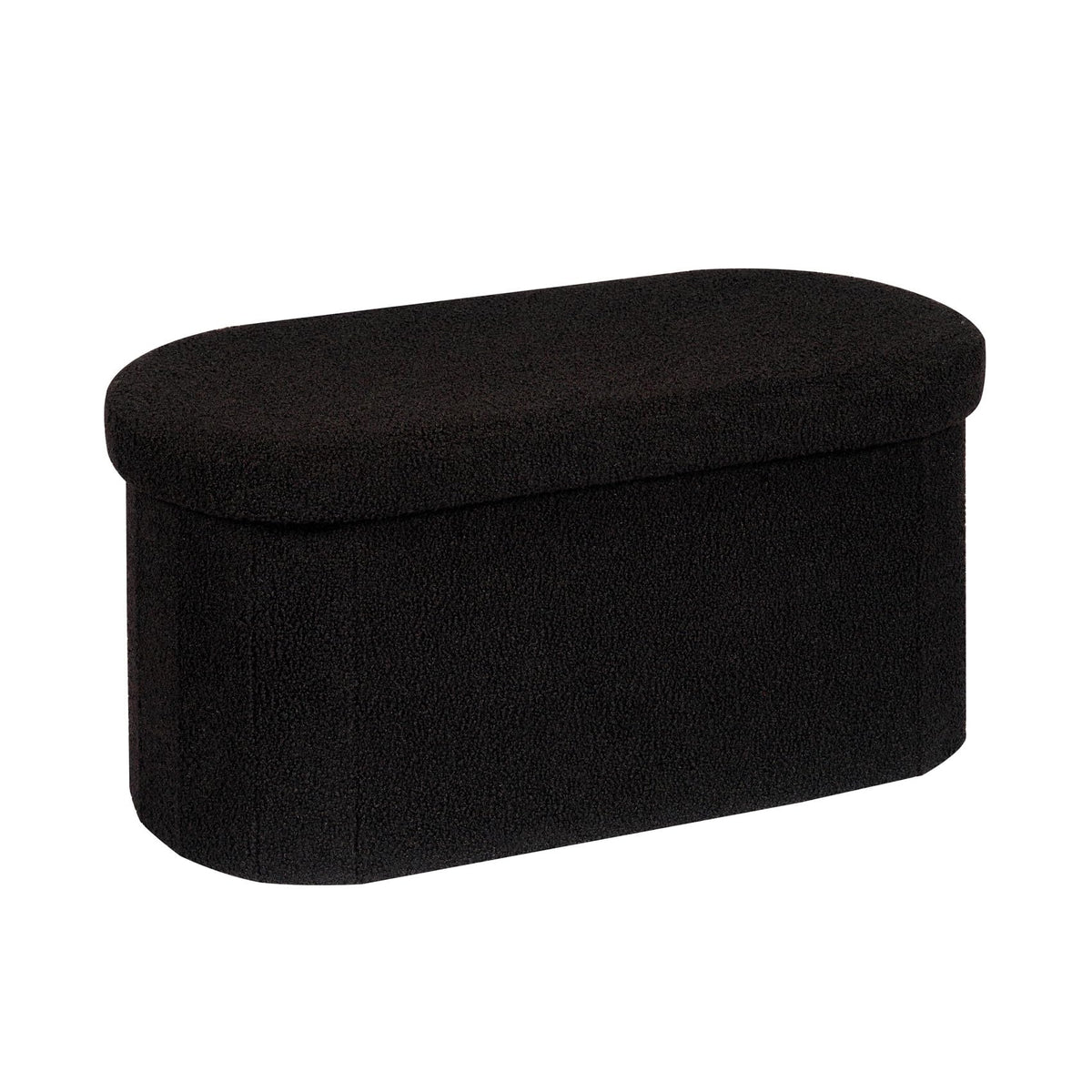 Bonlife Folding Ottoman Storage Bench,Boucle Footstool Oval, End of Bed Stool, Ideal for Living Room, Bedroom,76x38x38cm,Black