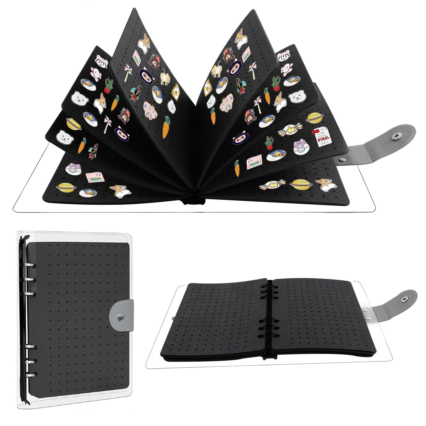 8 Pages Pin Badge Display Book, Enamel Pin Display Pages Holds Up to 350 Pins, Waterproof Brooch Collection Storage Page-Flip Pin Display Holder