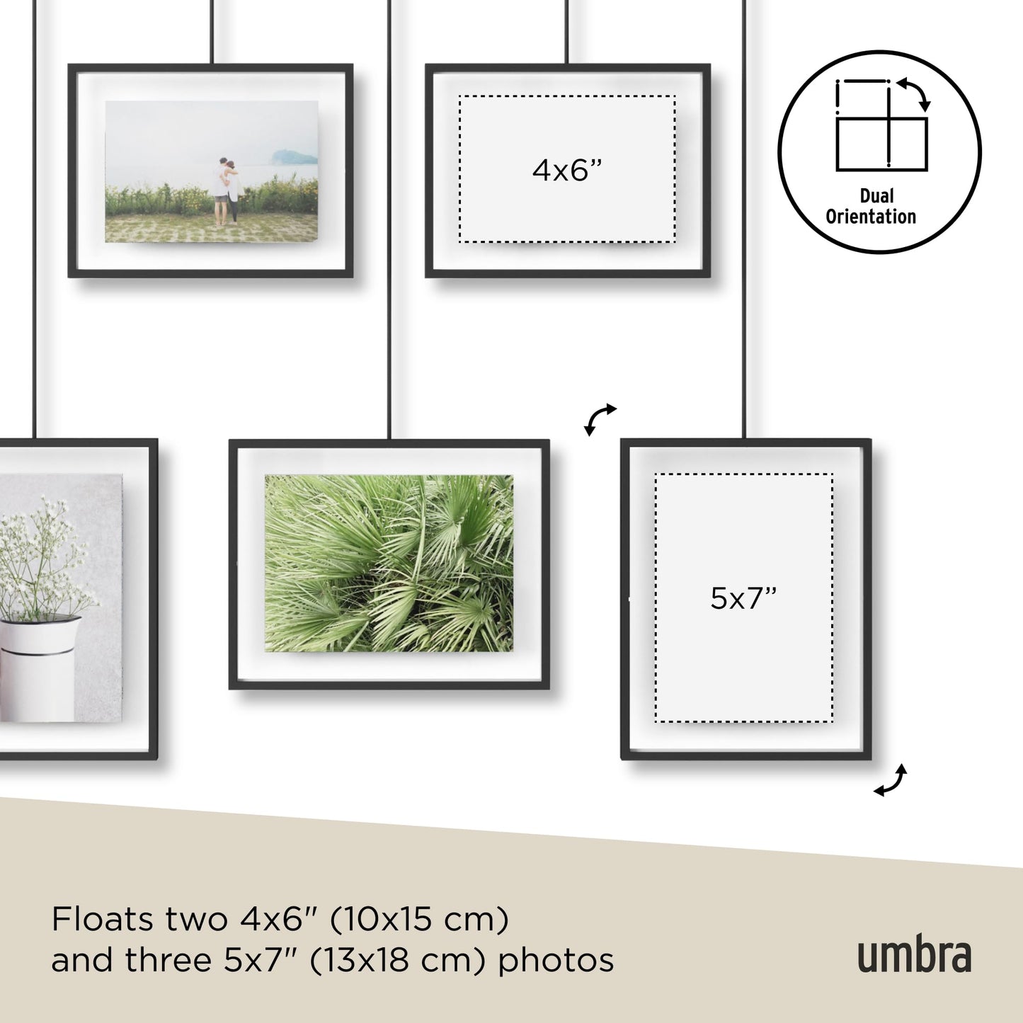 Umbra Exhibit Picture Frame Gallery Set, Adjustable Collage Display for 5 Photos, Prints, Artwork and More, Holds two 4 x 6" and three 5 x 7" Photos,