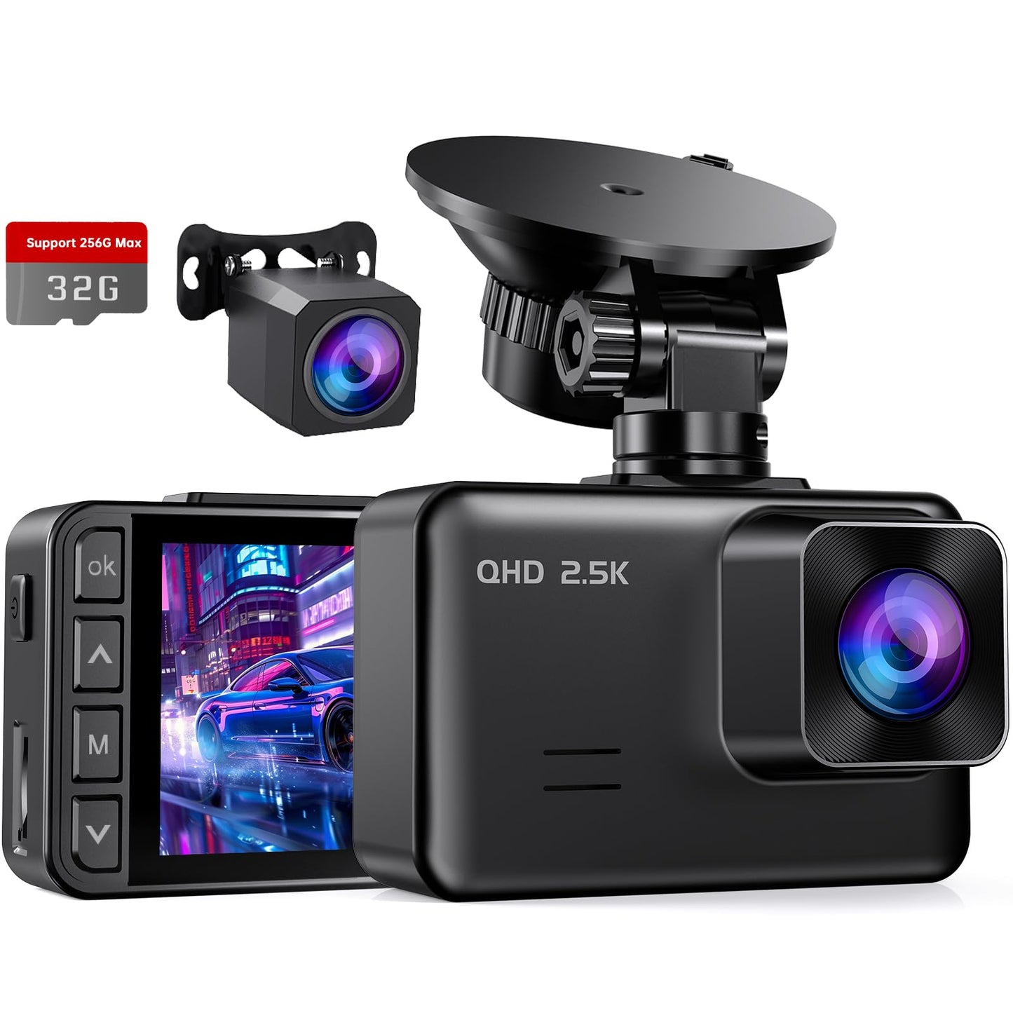 Dash Cam Front and Rear, 2?? IPS Display Mini Car Camera, 2.5K+1080P Full HD Dashcams for Cars with G-Sensor, 170?Wide Angle, 24H Parking Mode, Loop