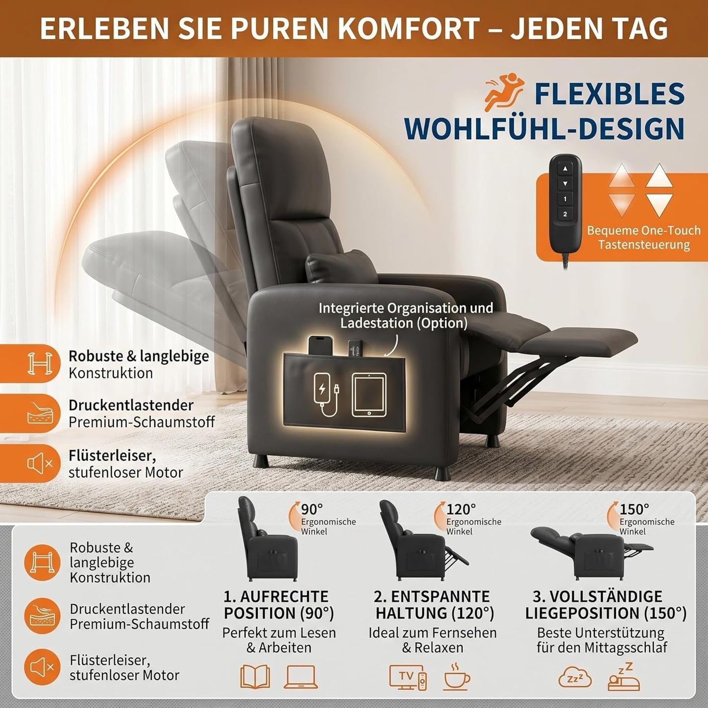 GarveeHome Power Recliner Chair with Heat and Massage, Grey