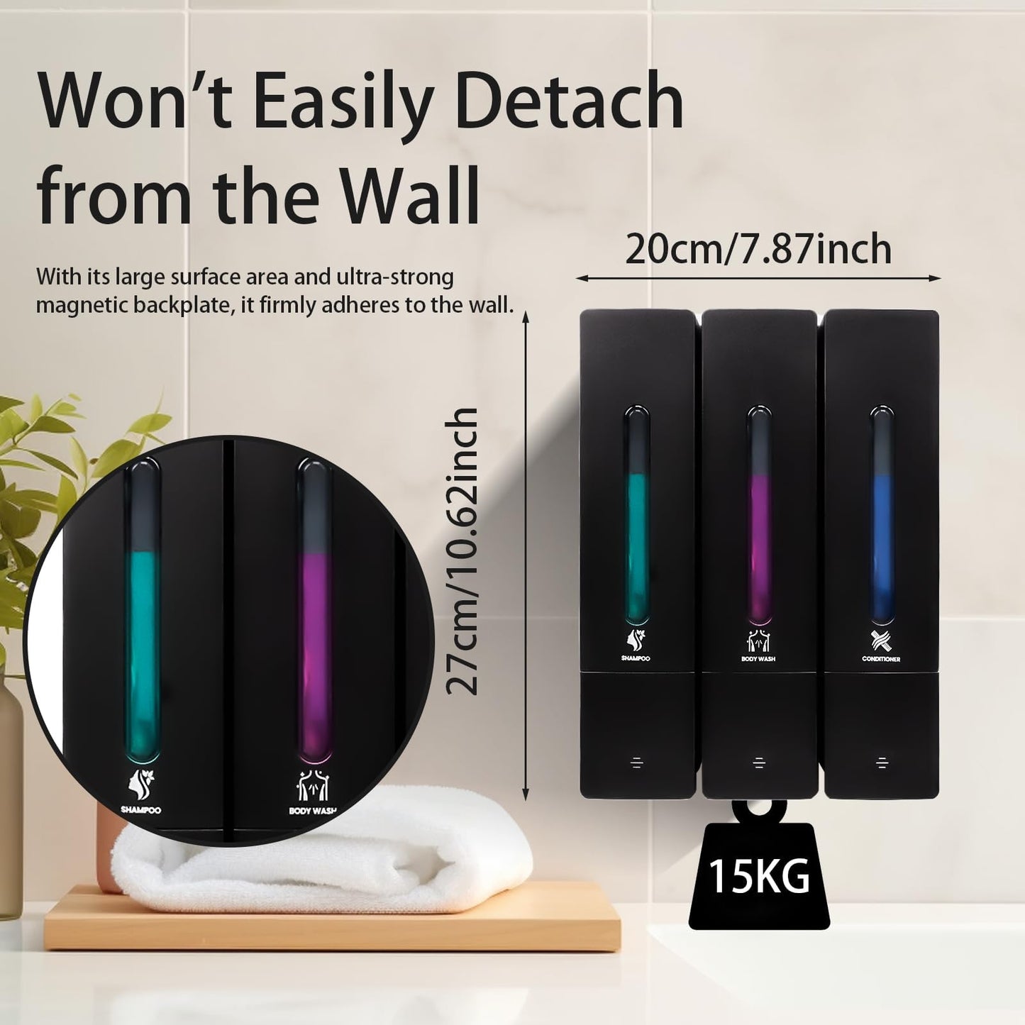 3 Chamber Shampoo and Conditioner Dispenser for Shower, Black(400ML)