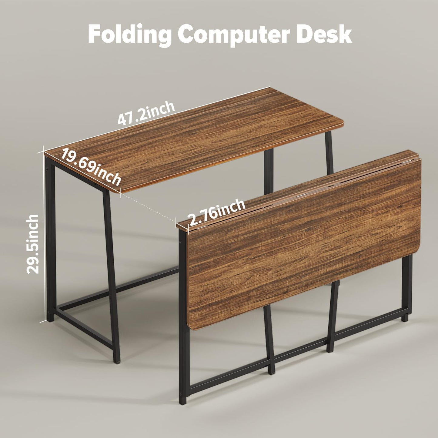 WOHOMO Folding Desk, 120cm Foldable Computer Desk for Bedroom, Walnut