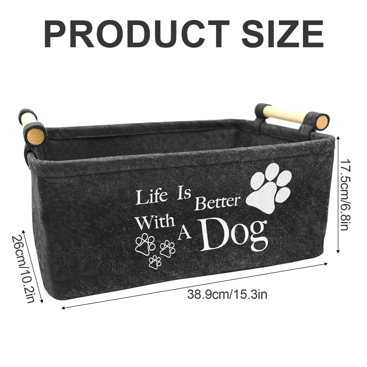 inheming Puppy Toy Box Storage Basket, Collapsible Pet Supplies Storage Basket, Dog Toy Basket Box38cm x 25cm x 18cm Black