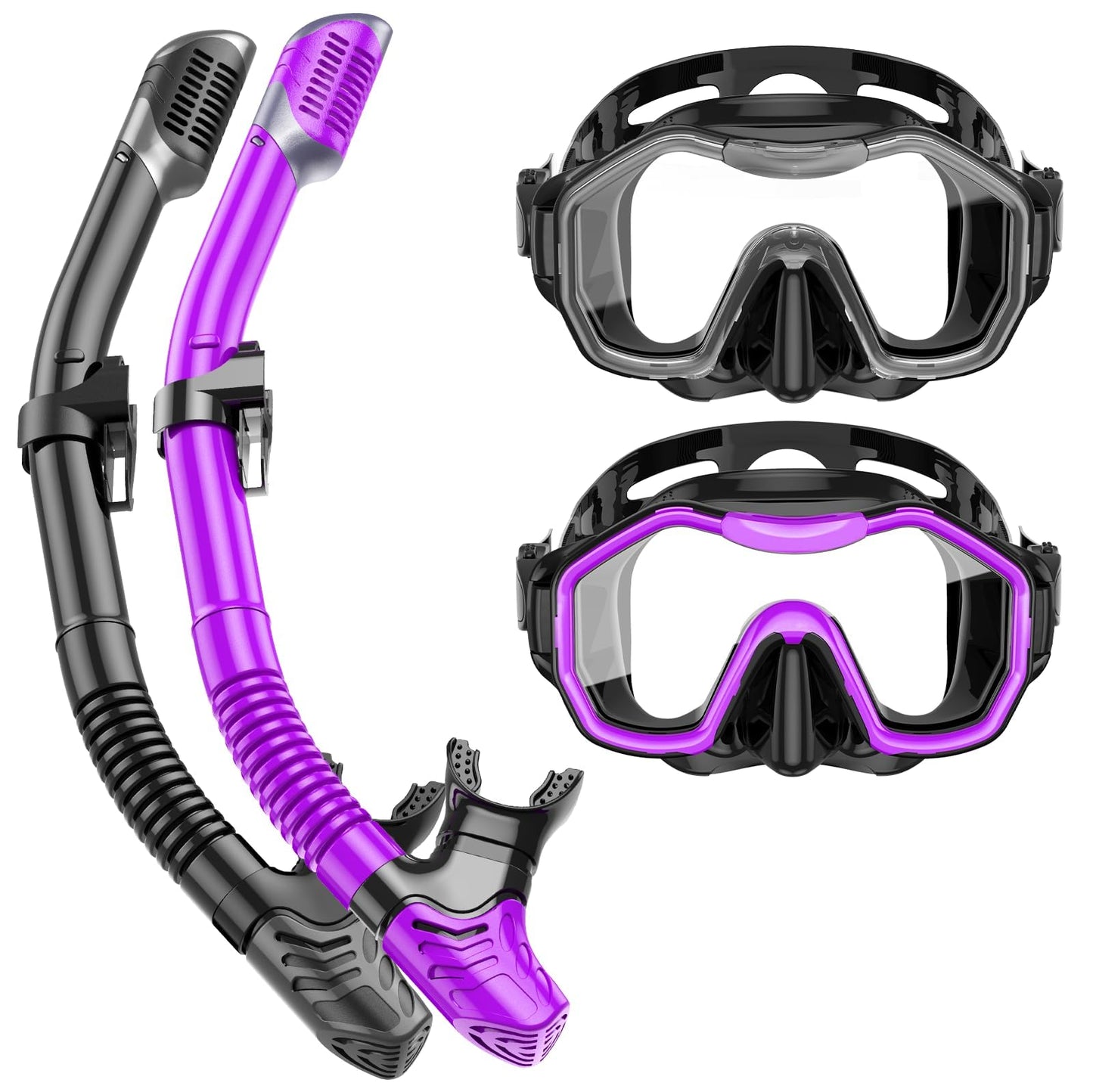 Lealinga Snorkel Set Adults 2Pack, Snorkel Mask Anti-Fog Panoramic View Diving Mask Dry Top Snorkel Kit with Travel Bag Diving Set for Snorkeling
