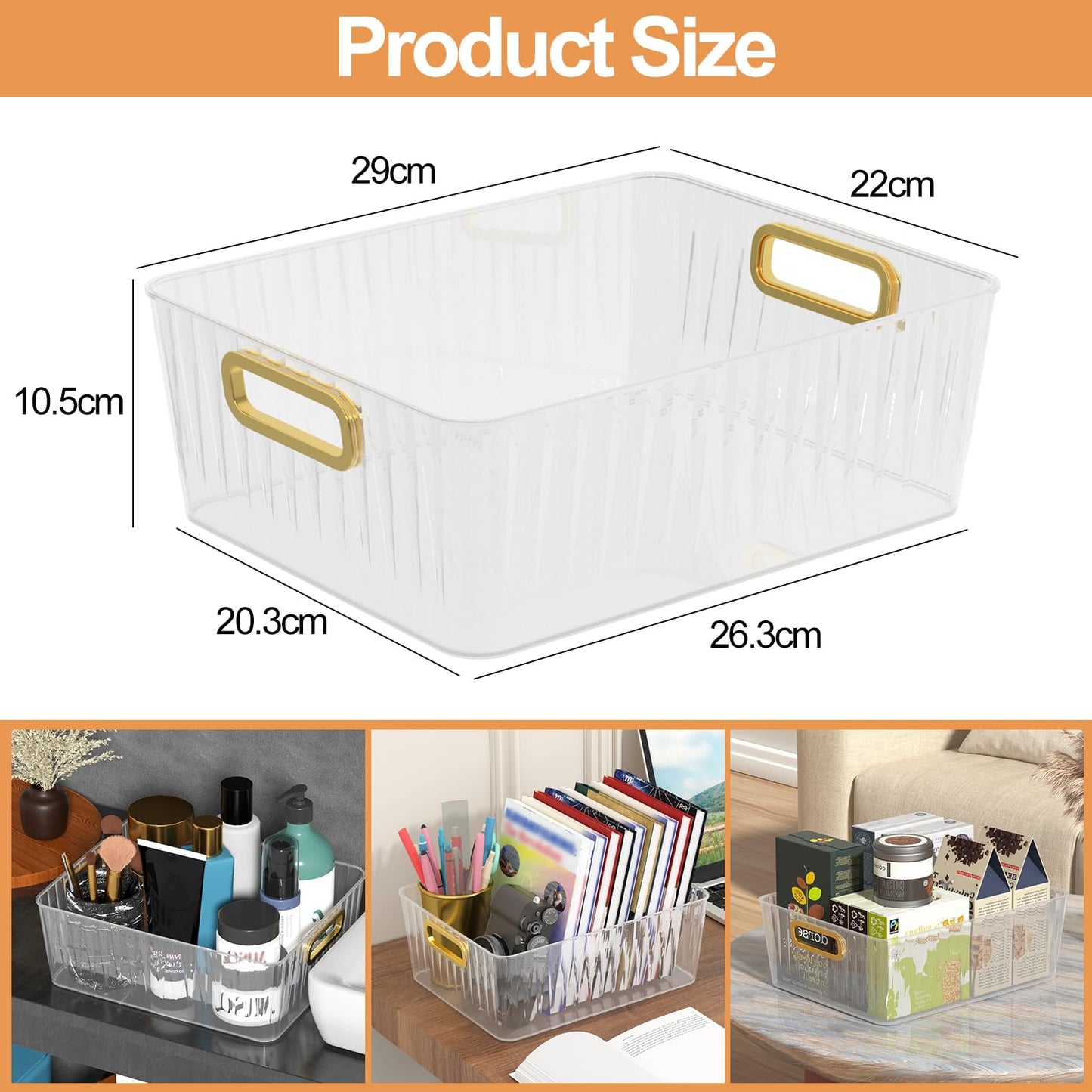 Vadidiya 4 Packs Clear Plastic Storage Bins, Pantry Organizer Containers