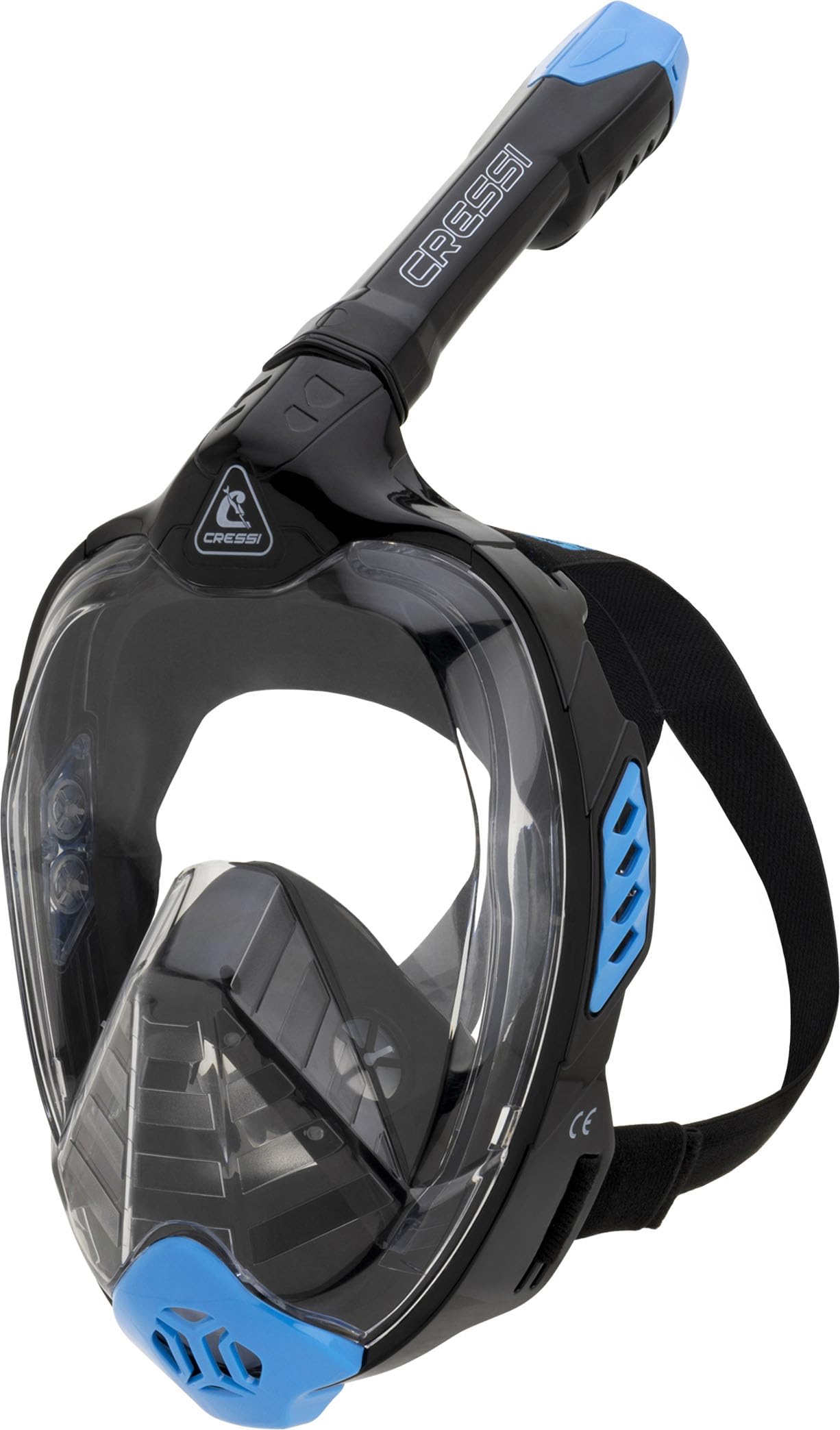 CRESSI Bali Full Face Mask Black/Blue L/XL - Unisex Integral Snorkel Mask, Anti Fog Clear Lens, 100% Silicone, Dry Snorkel with Float Valve, Action
