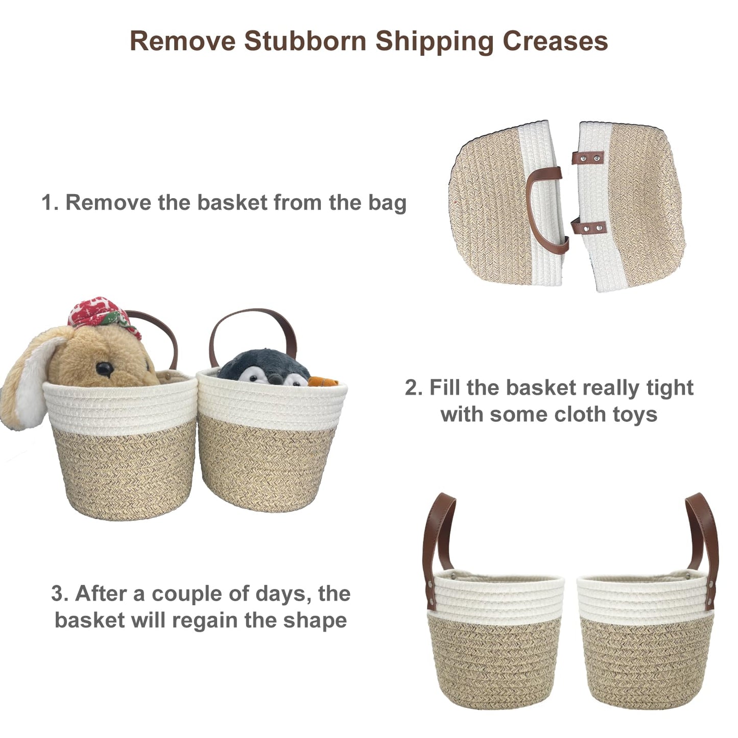 SOQKEEN Hanging Storage Baskets 2 Pack, Cotton Rope Basket, Beige & Brown