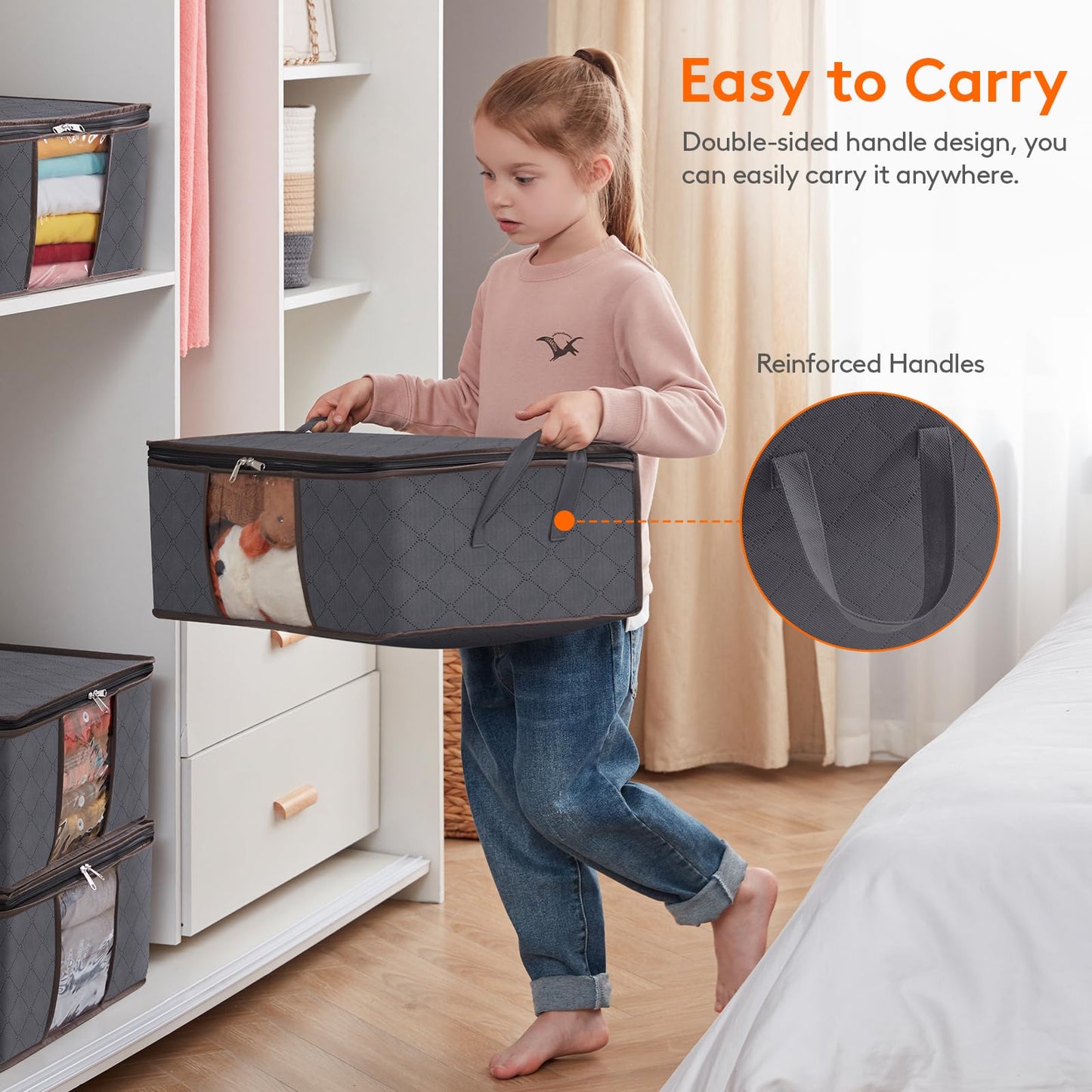 Lifewit 4 Pack Clothes Storage Bag Foldable Storage Boxes with Lids Underbed Wardrobe Storage Organiser with Sturdy Fabric Clear Window for Clothing