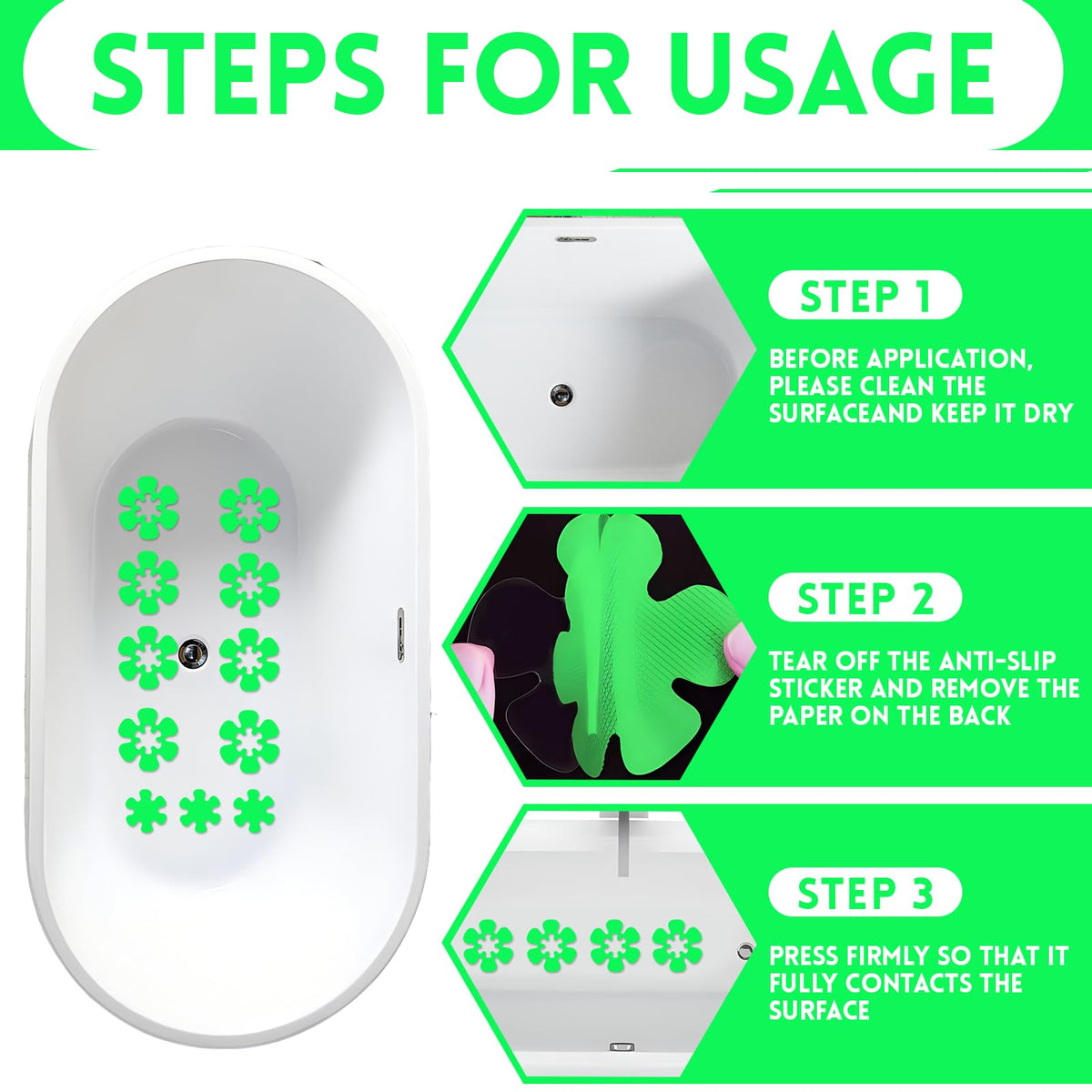 24 pcs Bathroom Non Slip Stickers Luminous Stickers Flower Shape Non Slip Shower Stickers Contains 12 pcs 10 CM and 12 pcs 4,5CM Flowers Luminous