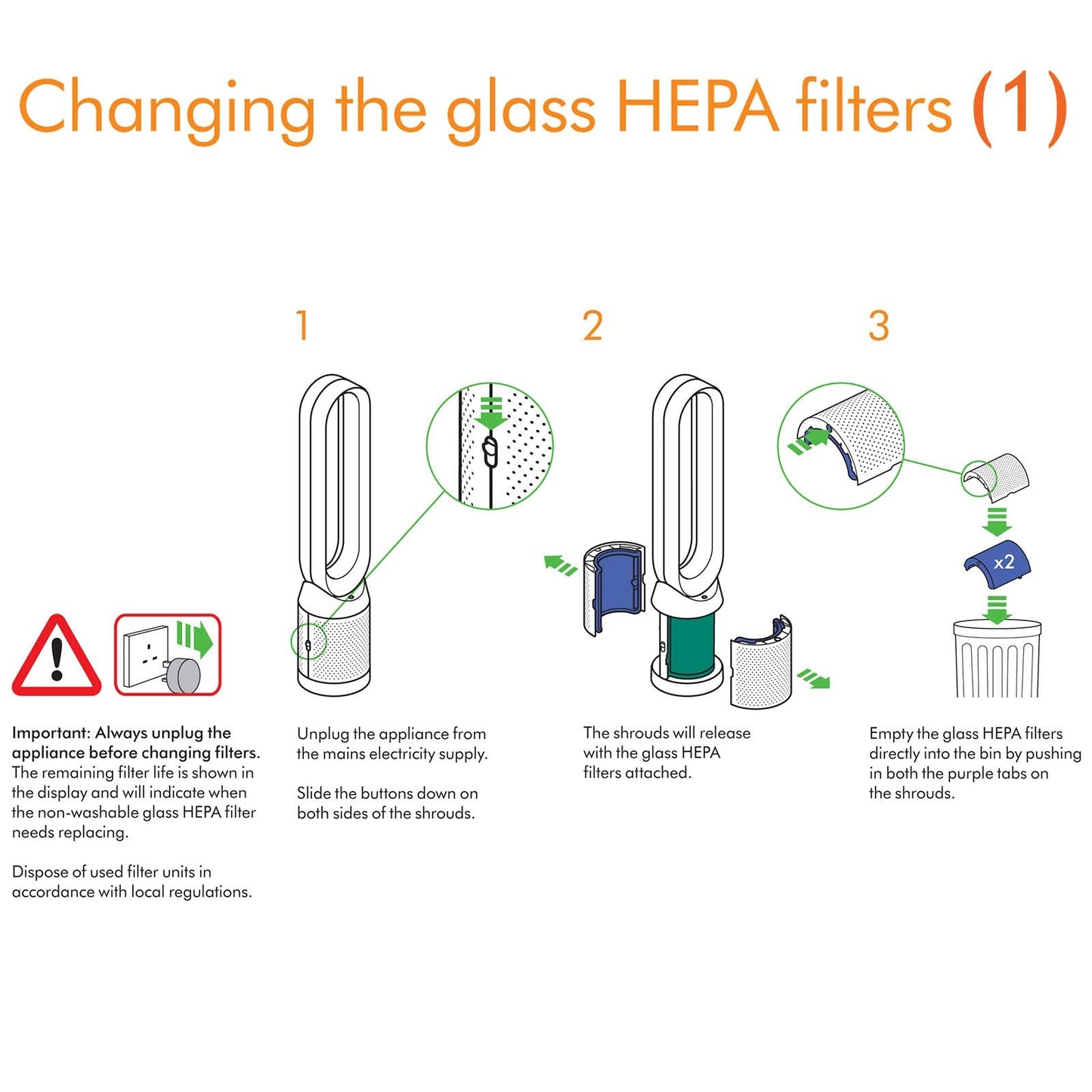 SPARES2GO 360 Glass HEPA Filter and Activated Carbon Filter for Dyson fits Pure Cool DP04 HP04 HP07 HP09 PH01 PH03 TP04 TP07 TP09 Air Purifying Tower