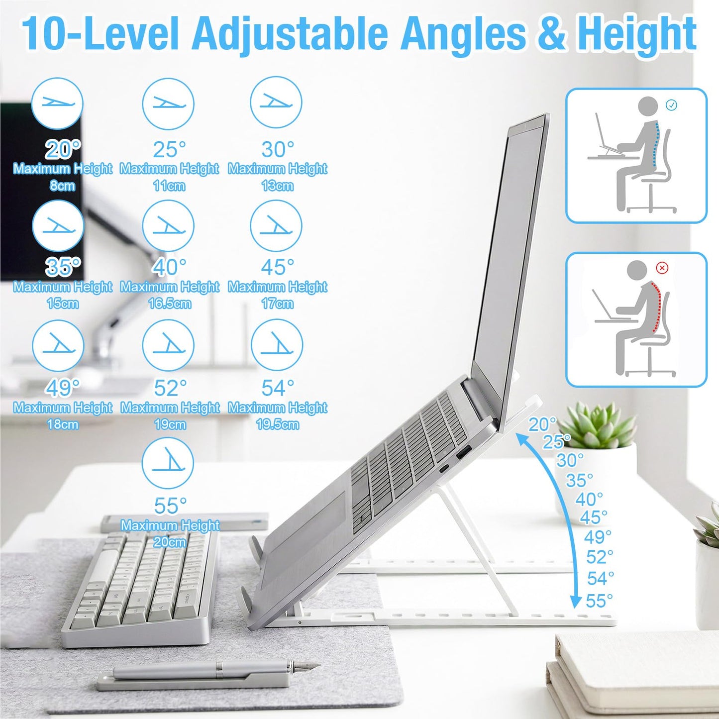 Marte Vanci Laptop Stand for Desk, Portable Computer Riser with 10 Adjustable Levels