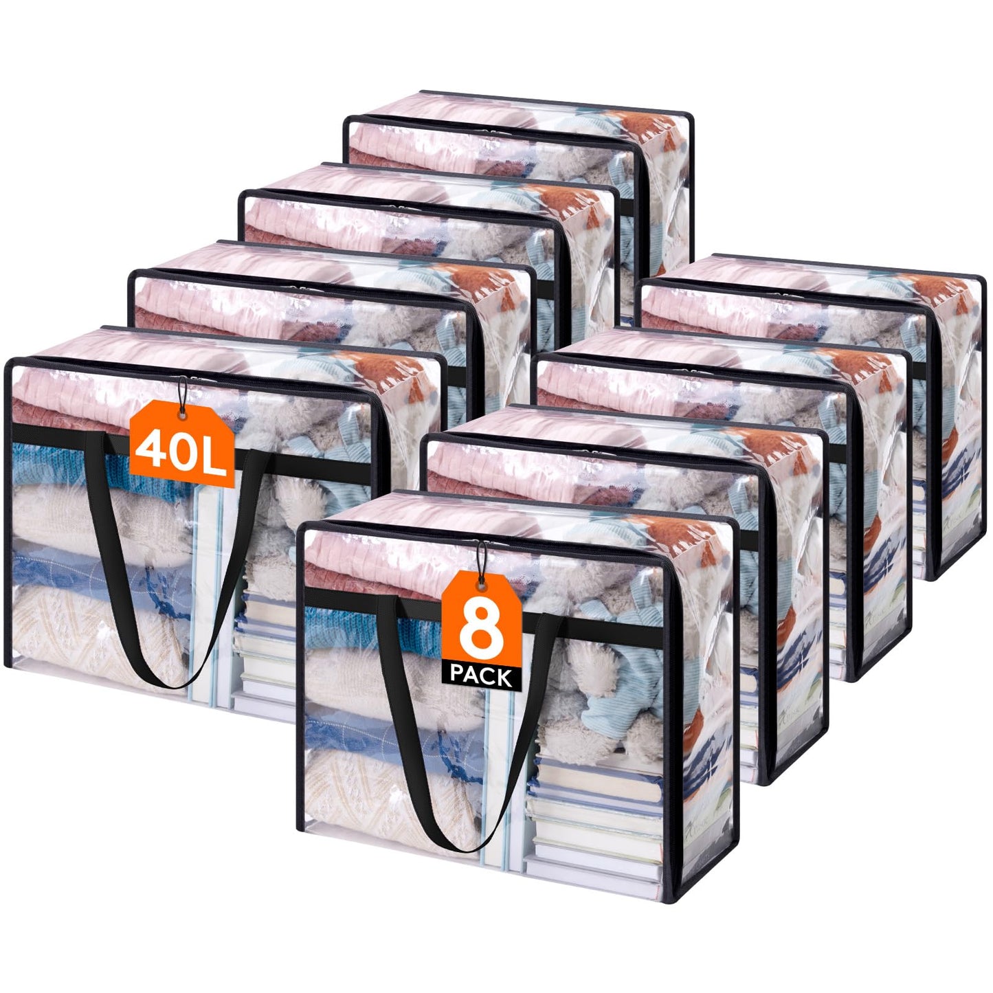Lifewit 8 Pack Clear Storage Bags, 40L Plastic Clothes Storage Bags