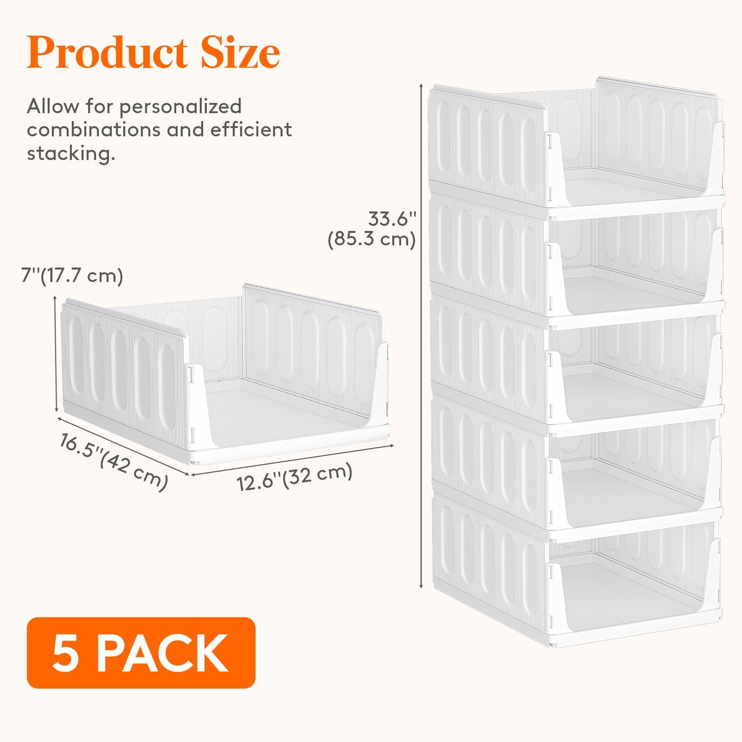 Lifewit 5 Pack Wardrobe Storage Organiser, Stackable Closet Organizer, Hat Boxes, Plastic Clothes Basket, Cupboard Shelves for RV, Bathroom, Kitchen
