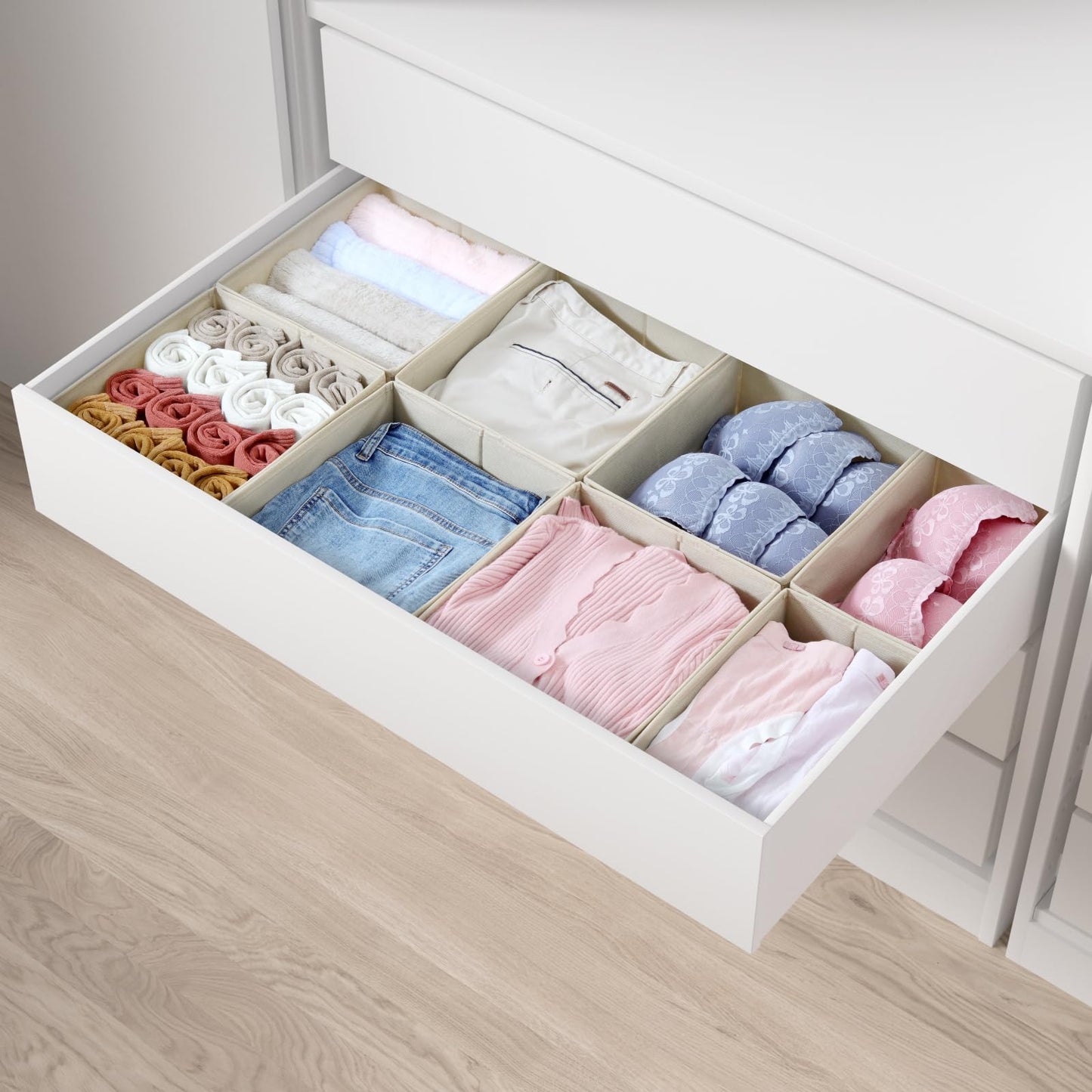 ORLISA Drawer Organiser for PAX 100 Drawers (100x58cm), 8 Pack Closet Organiser Set, Fabric Drawer Dividers & Wardrobe Organisers for Clothes Storage