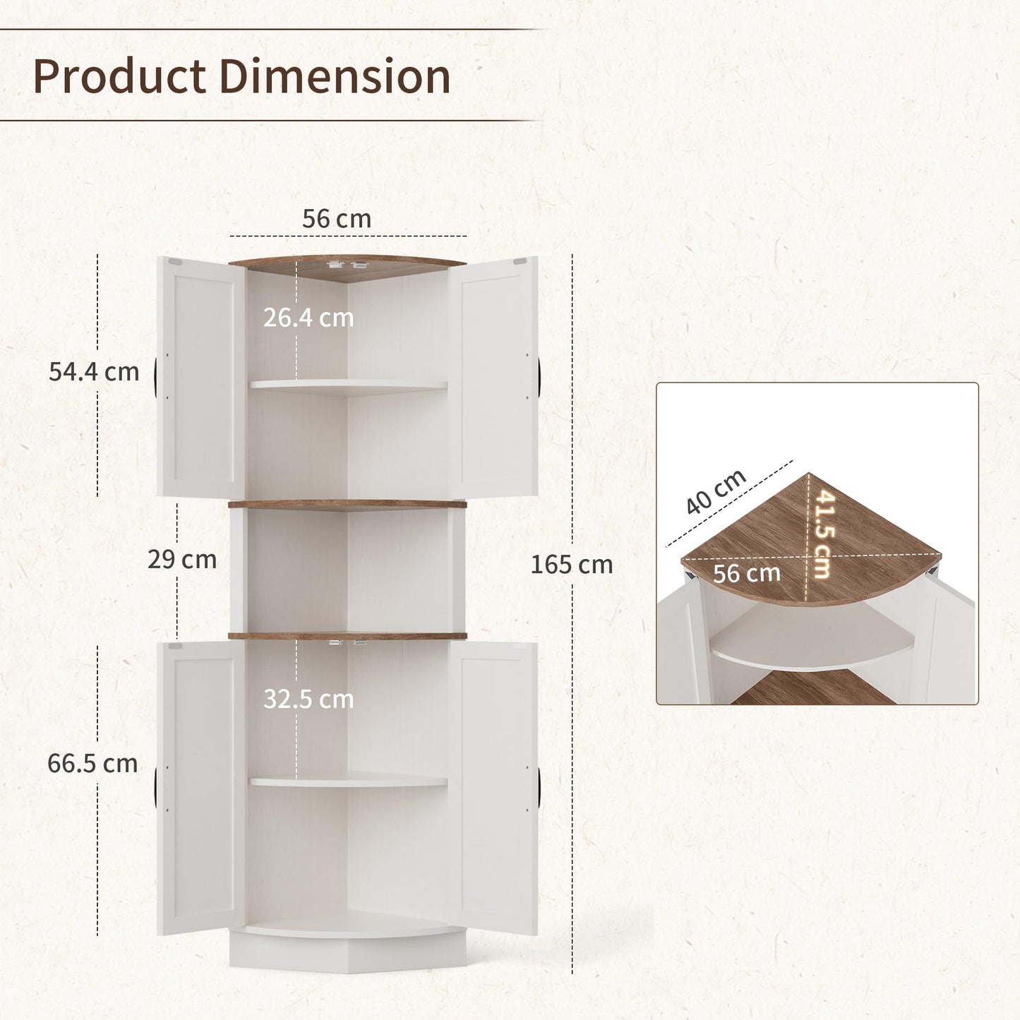 BonVache 165cm Tall Corner Storage Cabinet with Barn Doors, 5-Tier Tall Cupboards Cabinet for Living Room, 4 Wooden Doors and 5 Shelves