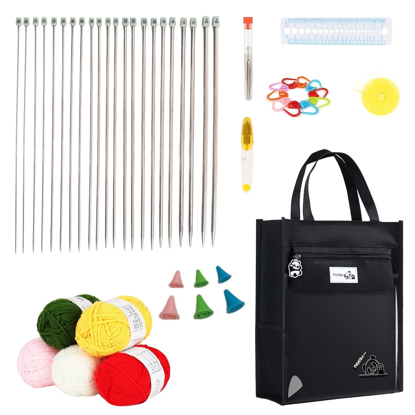 Eidoct Knitting Kit for Beginners, Dishcloths Craft Kits for Adults, Professional Knitting Set with 11 Pairs of 35cm Long Metal Knitting Needles 5