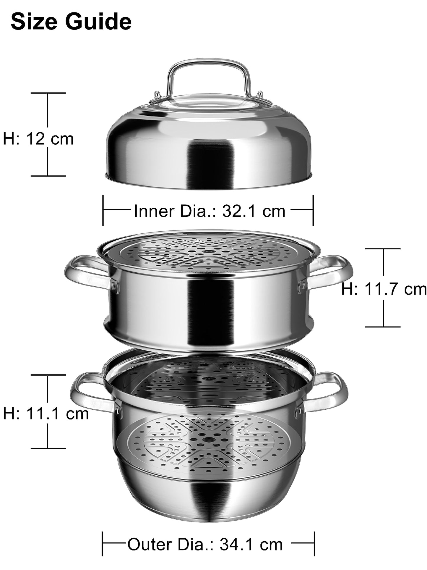 VENTION Steamer Cooking 34cm, 3 Tier Steamer, Large Steamer for Induction Hob