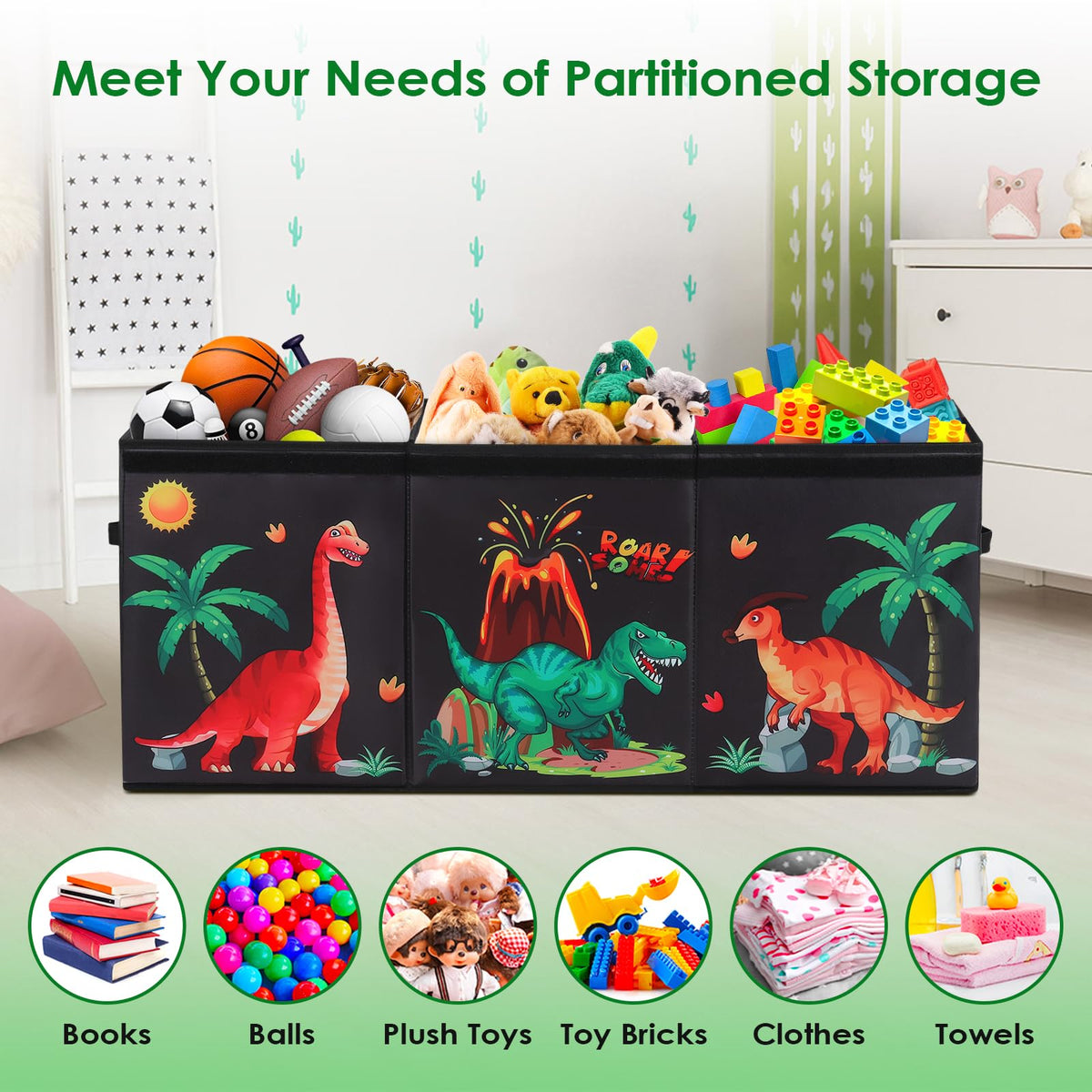 Decalsweet Dinosaur Extra Large Kids Toy Storage Box with Lid,Foldable Oxford Toy Storage Organizer Box for Boys-963240cm-Lightweight Toy Chest with