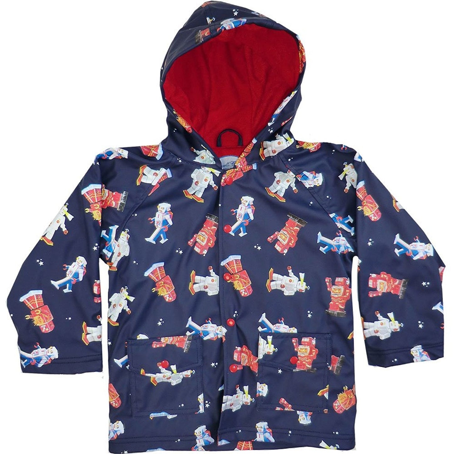 Powell Craft Boys Vintage Robot Raincoat. Navy Blue.   6  7