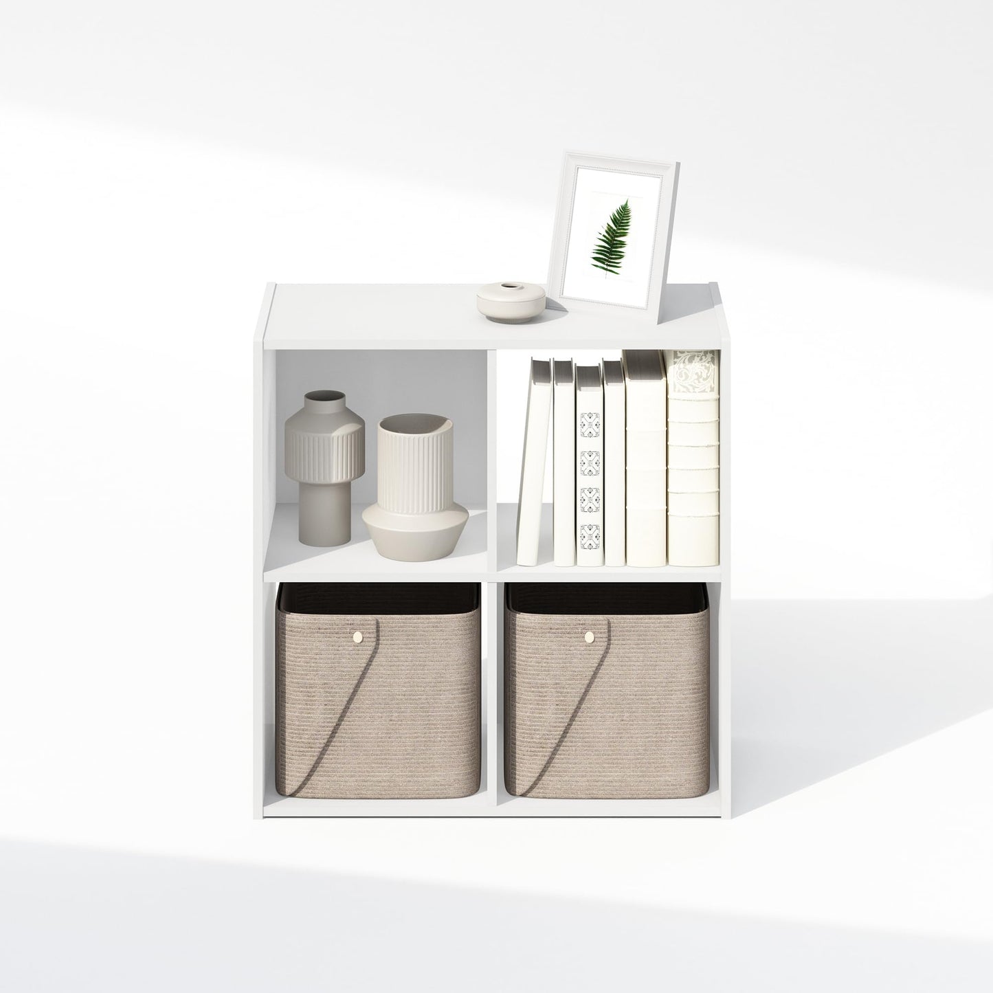 Furinno PELLI Book Shelf, 4-Cube Bookshelf, Cube Storage Organizer Bookcase, 11.7 x 23.7 x 23.8, for Living Room, Bedroom, Home Office, White