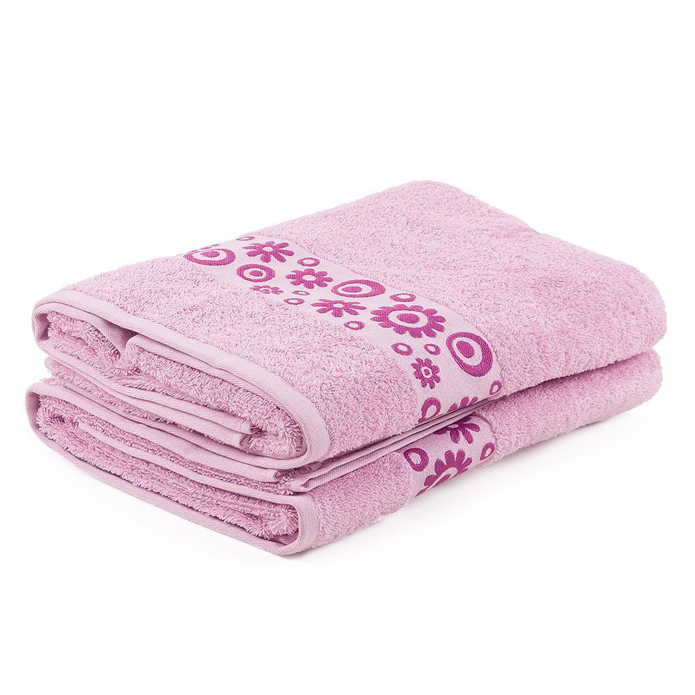 Go West Floral Jacquard Bath Towels ? Light Pink, Pack of 2, Extra Large 70x150 cm, 500 GSM Combed Cotton, Soft & Highly Absorbent