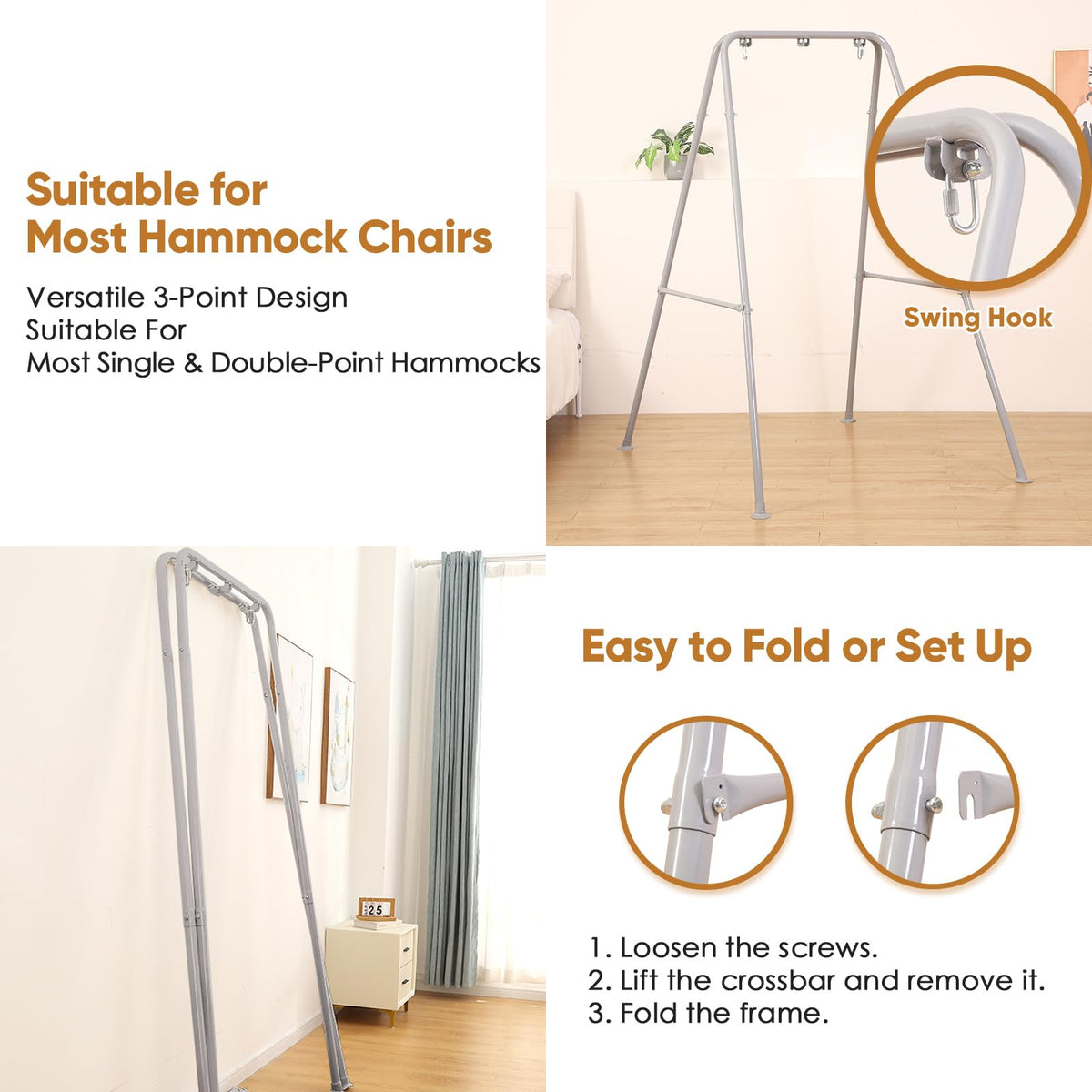 SELFLA Foldable Hammock Stand, Portable Hammock Chair Stand, Heavy Duty Folding Hammock Frame for Indoor or Outdoor, Easy to Assemble & Store (Hammock