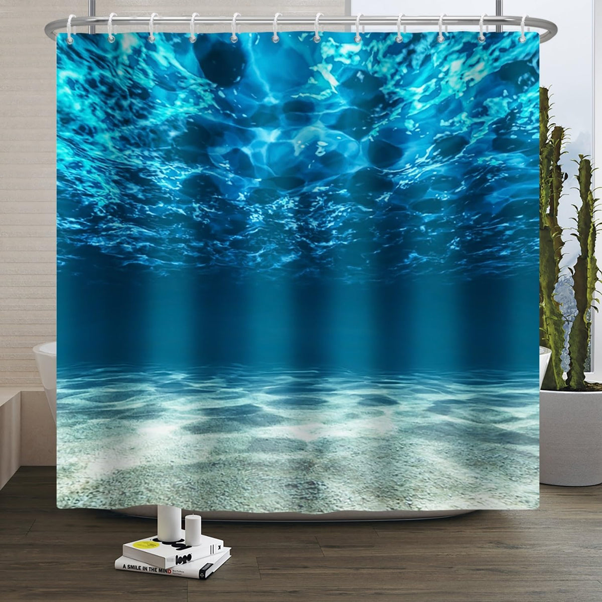 Xiaoterna Ocean Shower Curtain Blue Ocean Underwater Sea Shower Curtain Nature Undersea World Shower Curtain Deep Sea Bathroom Curtain Machine