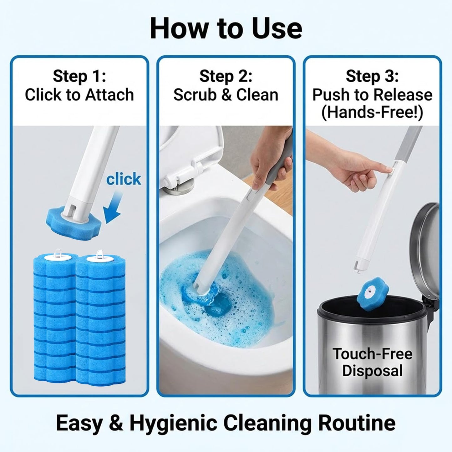 Disposable Toilet Cleaning System, Toilet Brush Wand with 36 Refill Sponges, Pre-loaded Cleaner Heads for Deep Scrubbing and Deodorizing