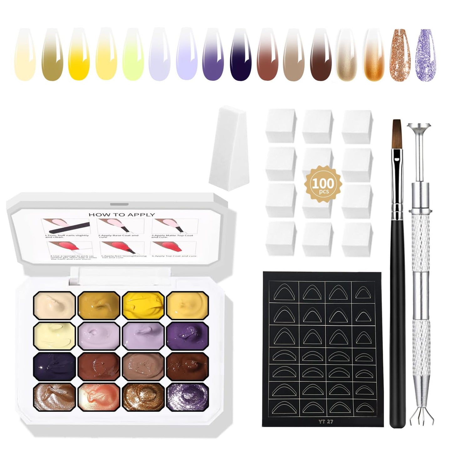 AIJIMEI 16 Ombre gel nail polish, realizing gradual ombregel effect, easy to use, durable, French DIY nail polish, suitable for nail lovers
