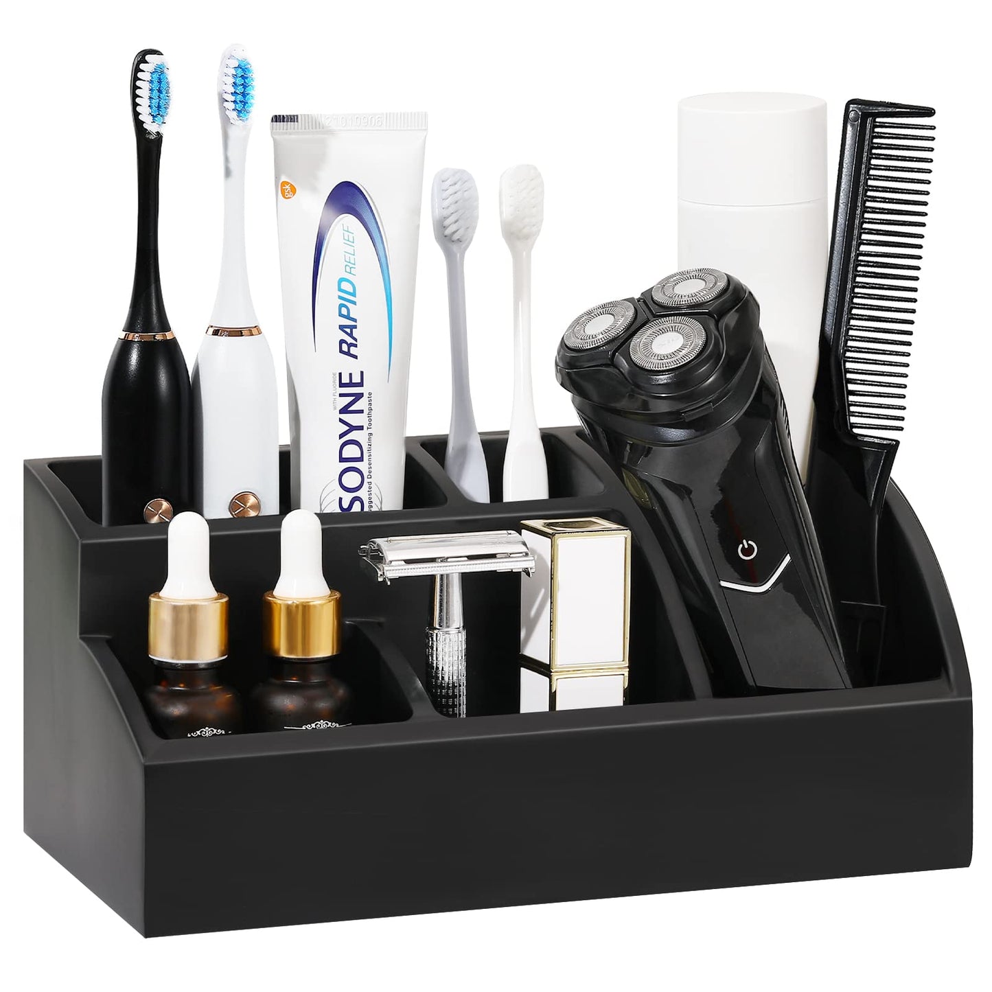 Luxspire Electric Toothbrush Holders, Bathroom Organizer Countertop Caddy 5 Slots Resin Large Toothbrush Holder Caddy Toothpaste Razor Marble