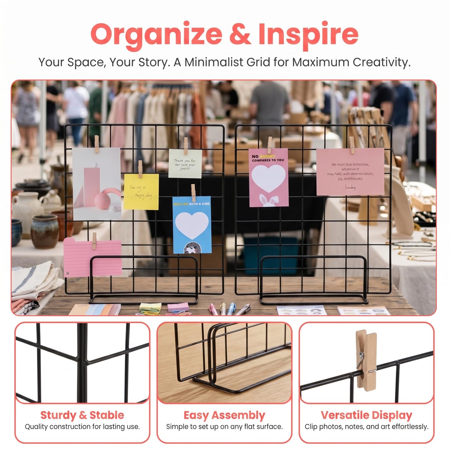MUCKLILY 35 cm Black Wire Grid Display Stand with Base
