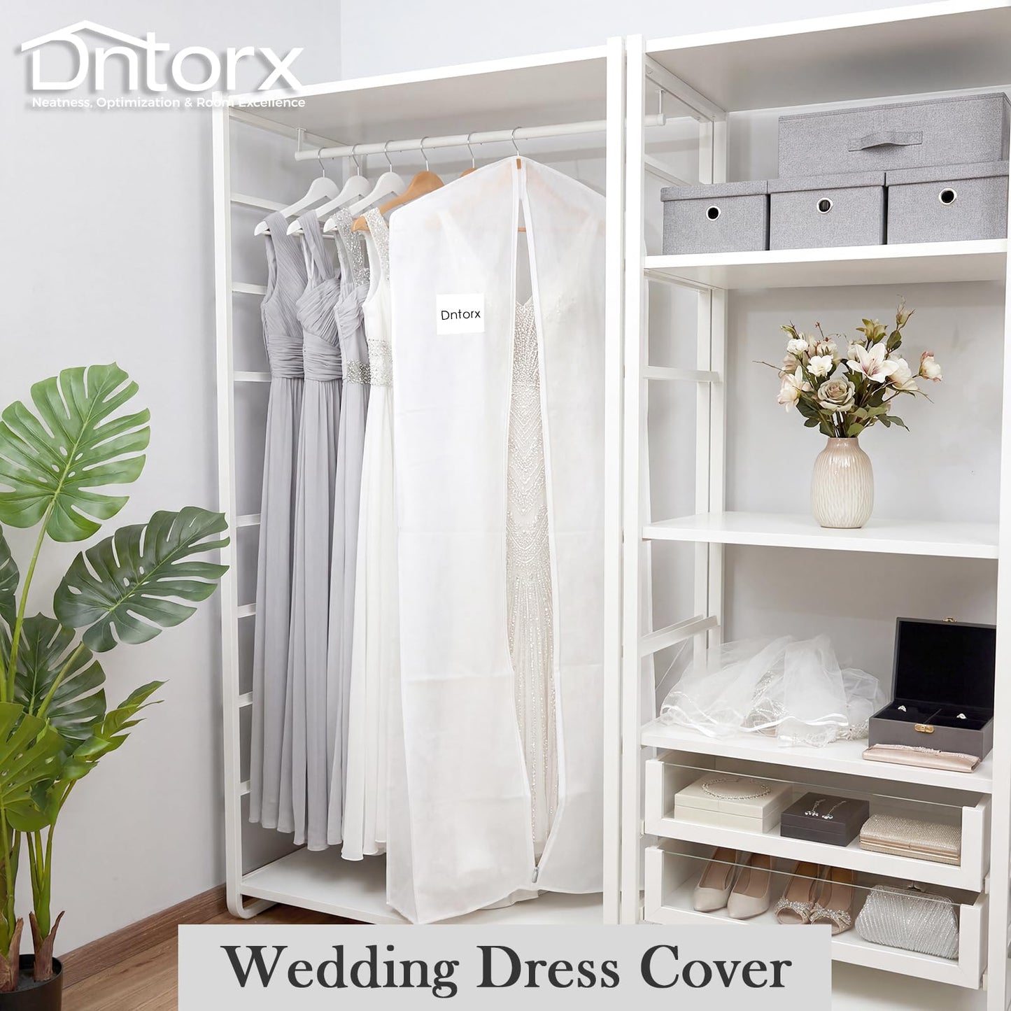 Dntorx Wedding Dress Bag 72In, Dress Bag Cover Long with 10In Gusset White