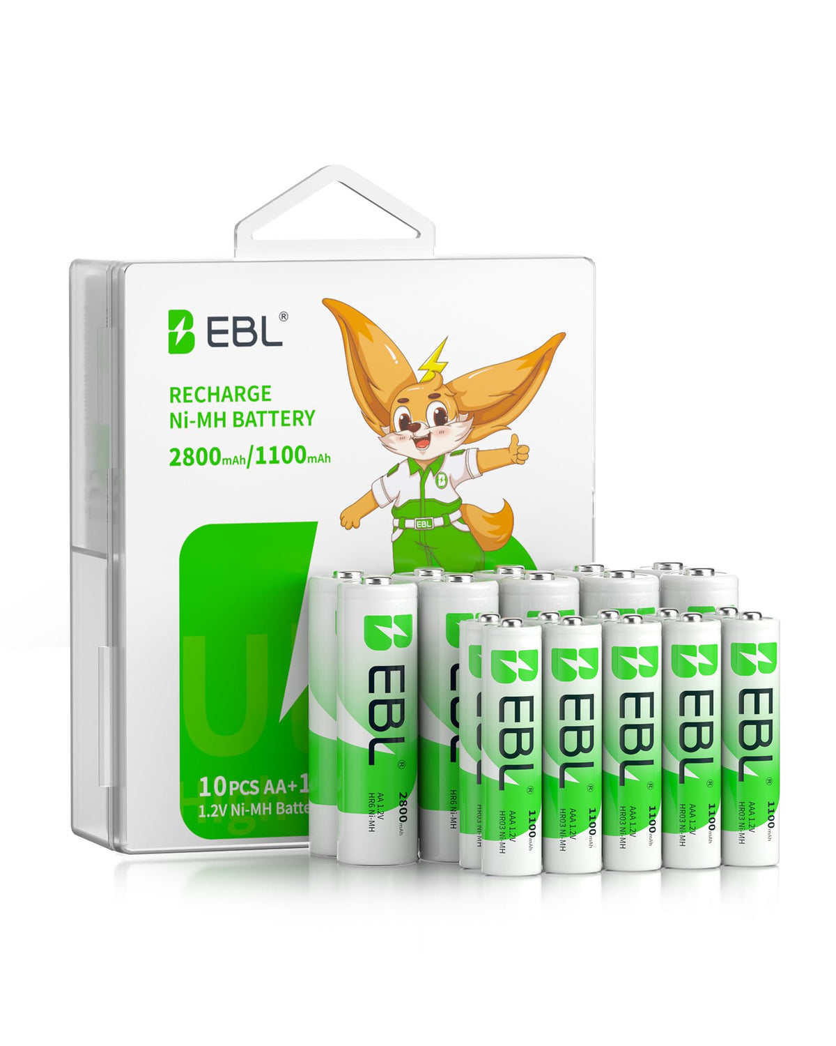 EBL Rechargeable Batteries Combo, AA 2800mAh (10 Counts) and AAA 1100mAh (10 Counts) High Capacity Precharged Ni-MH Rechargeable Batteries with