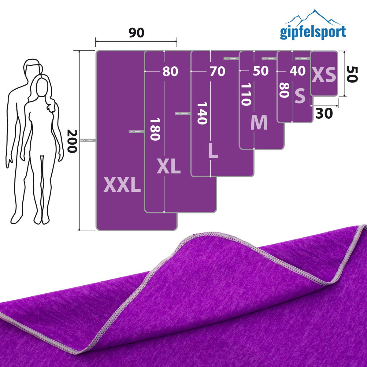 gipfelsport Microfibre Towel purple 1x S(50x30cm) without bag