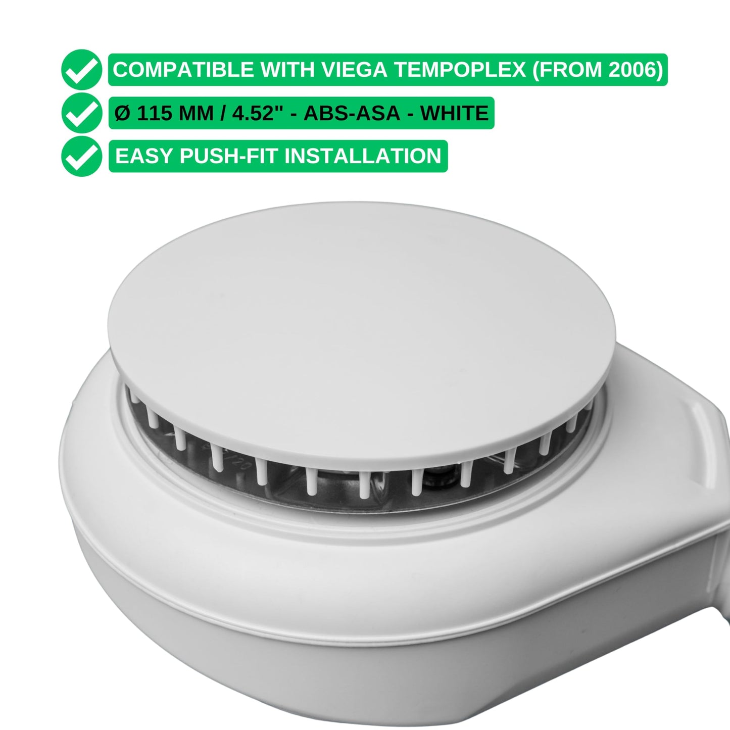 Cover for Shower Drain, Ø 115 mm, Compatible with Viega Tempoplex Drain Set from Year of Construction 2006, Replaces Model 6964.0