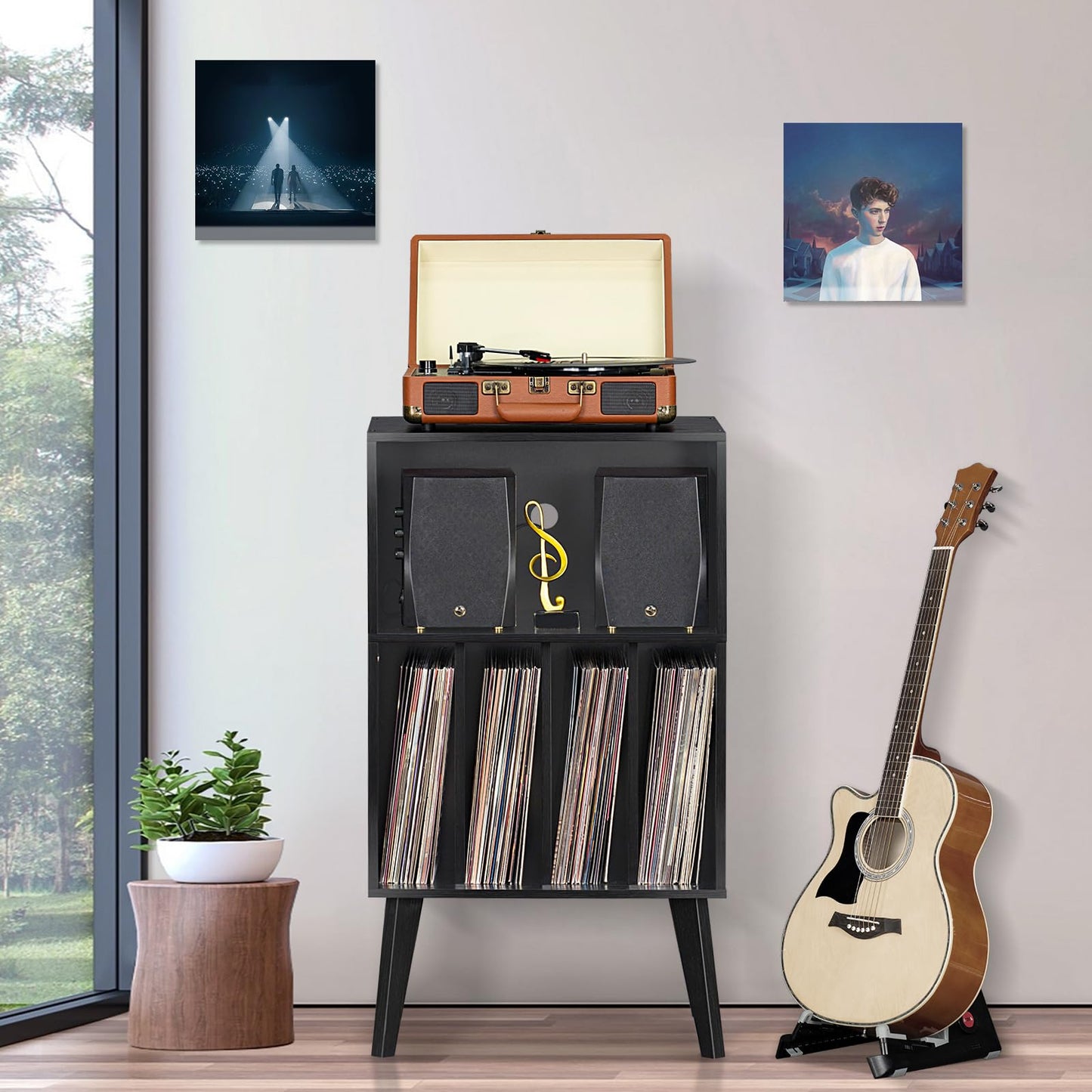 LELELINKY Record Player Stand, Turntable Stand Hold Up To 160 Albums,Black